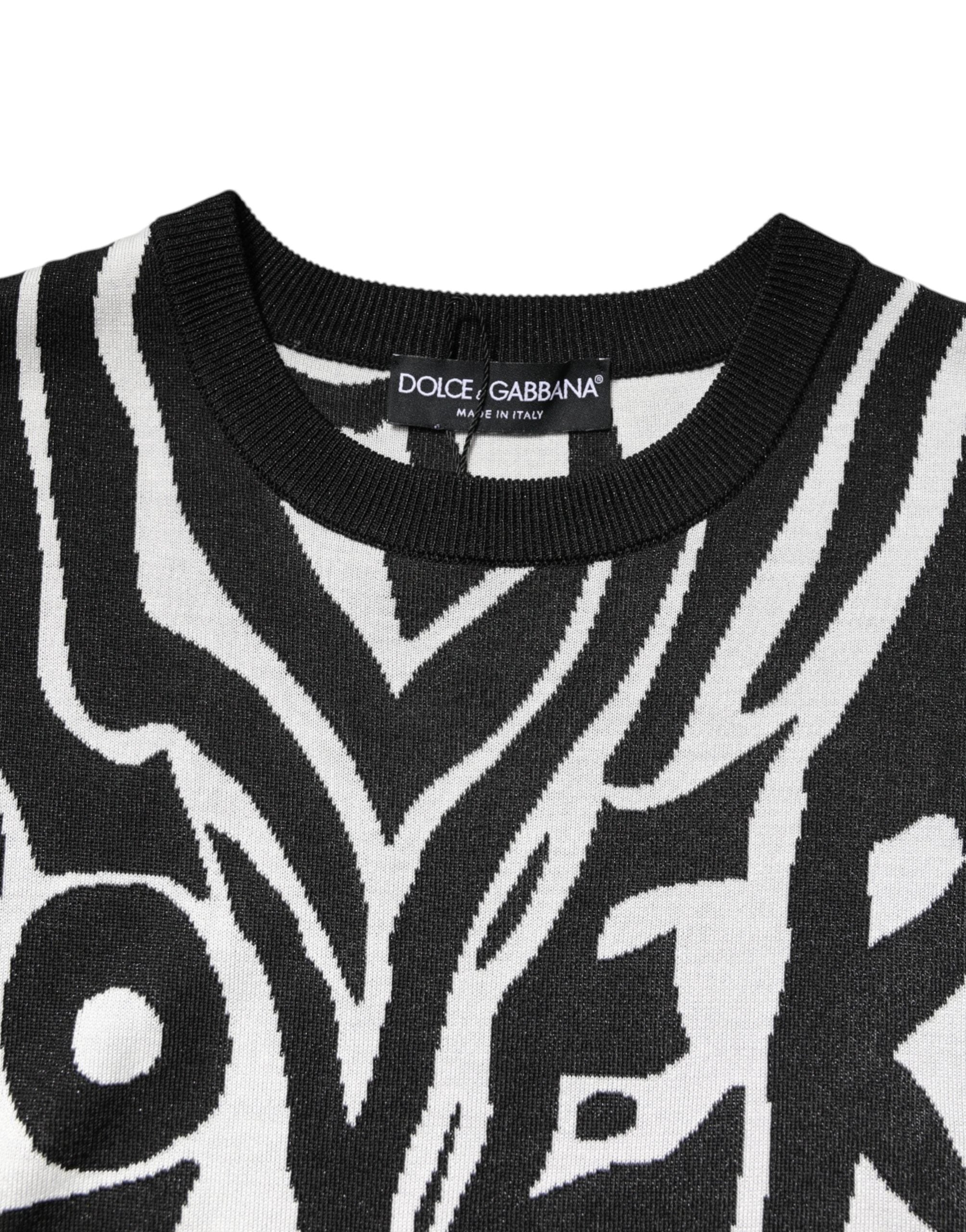 Dolce & Gabbana Black White Print Women Pullover Sweater by Dolce & Gabbana