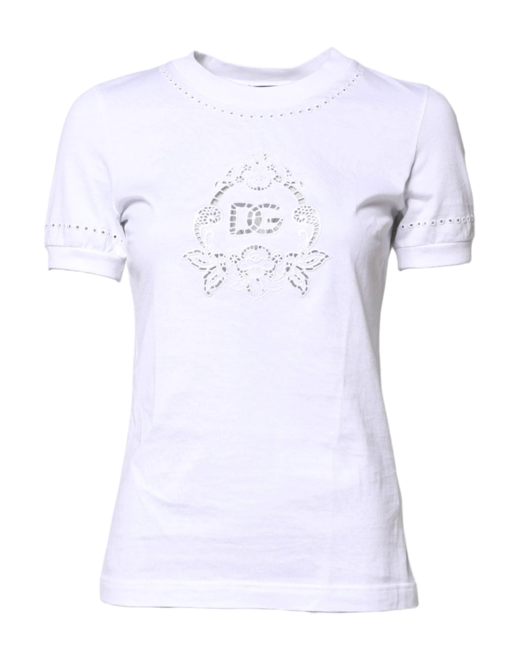 Dolce & Gabbana White Cotton Floral Logo Crew Neck T-shirt by Dolce & Gabbana