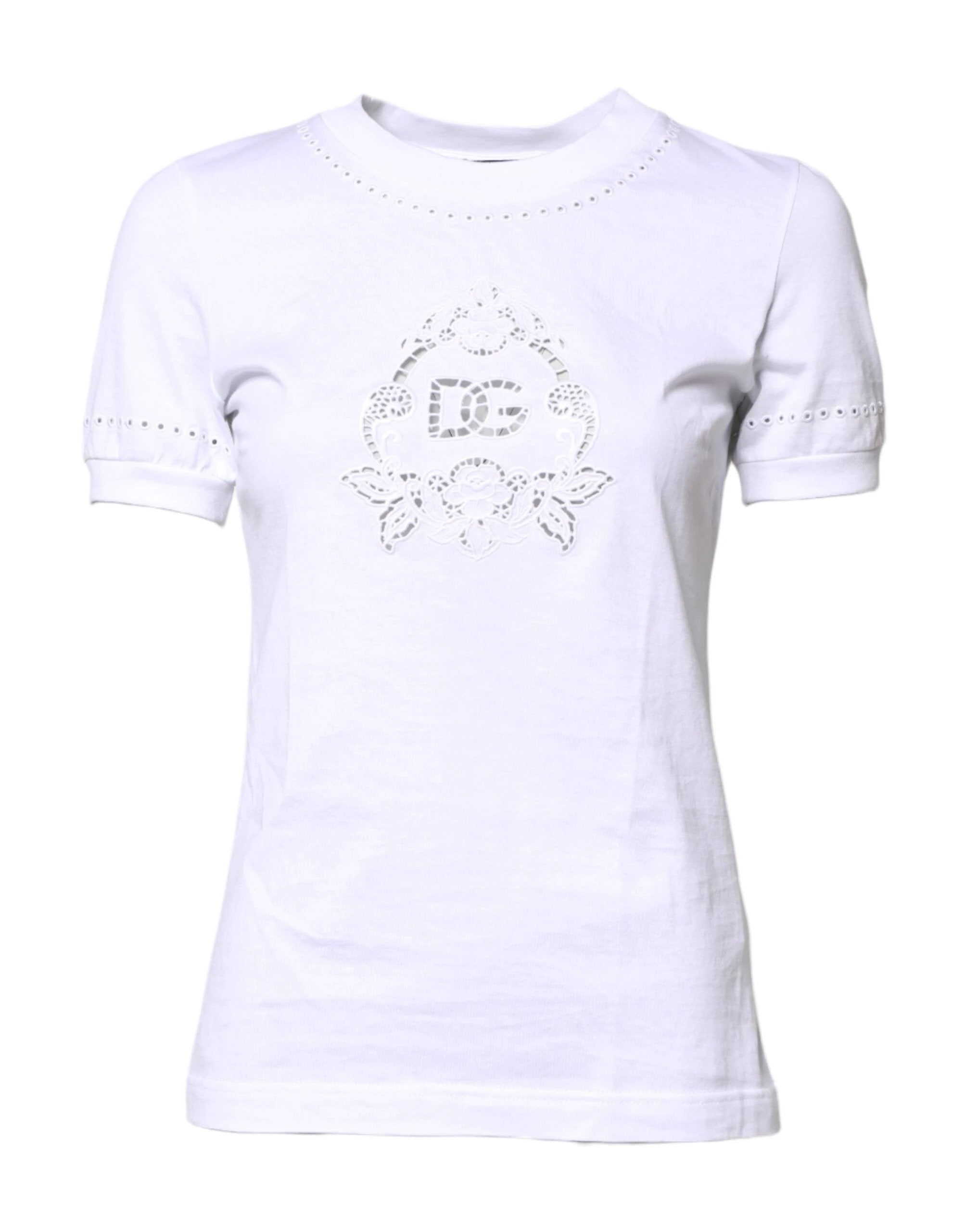 Dolce & Gabbana White Cotton Floral Logo Crew Neck T-shirt by Dolce & Gabbana