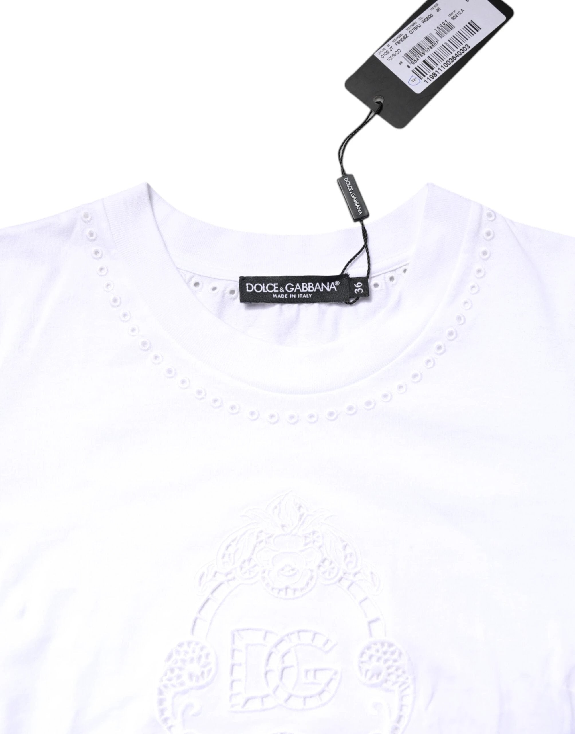 Dolce & Gabbana White Cotton Floral Logo Crew Neck T-shirt by Dolce & Gabbana