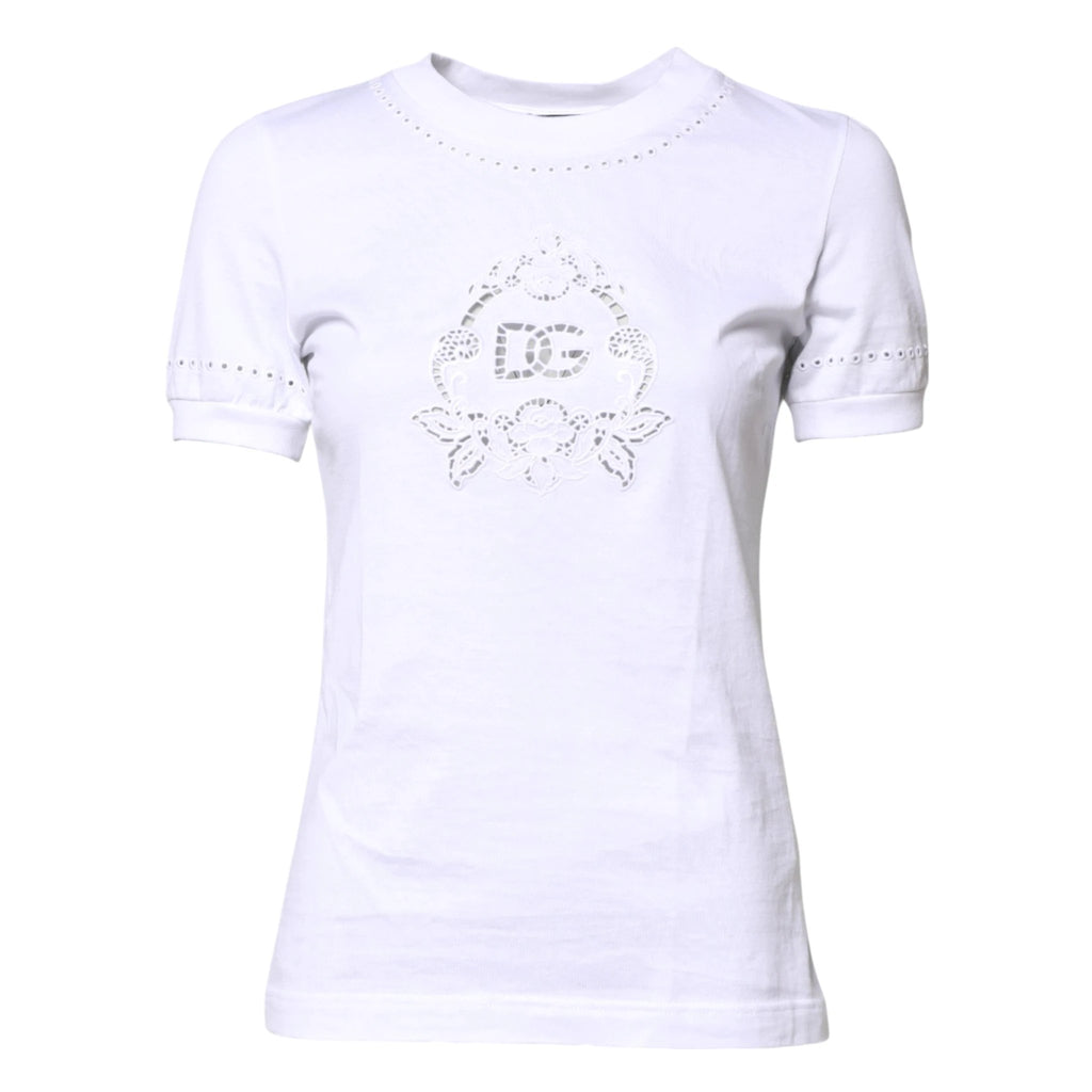 Dolce & Gabbana White Cotton Floral Logo Crew Neck T-shirt by Dolce & Gabbana