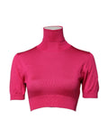 Dolce & Gabbana Pink Silk Knitted Turtleneck Cropped Top by Dolce & Gabbana