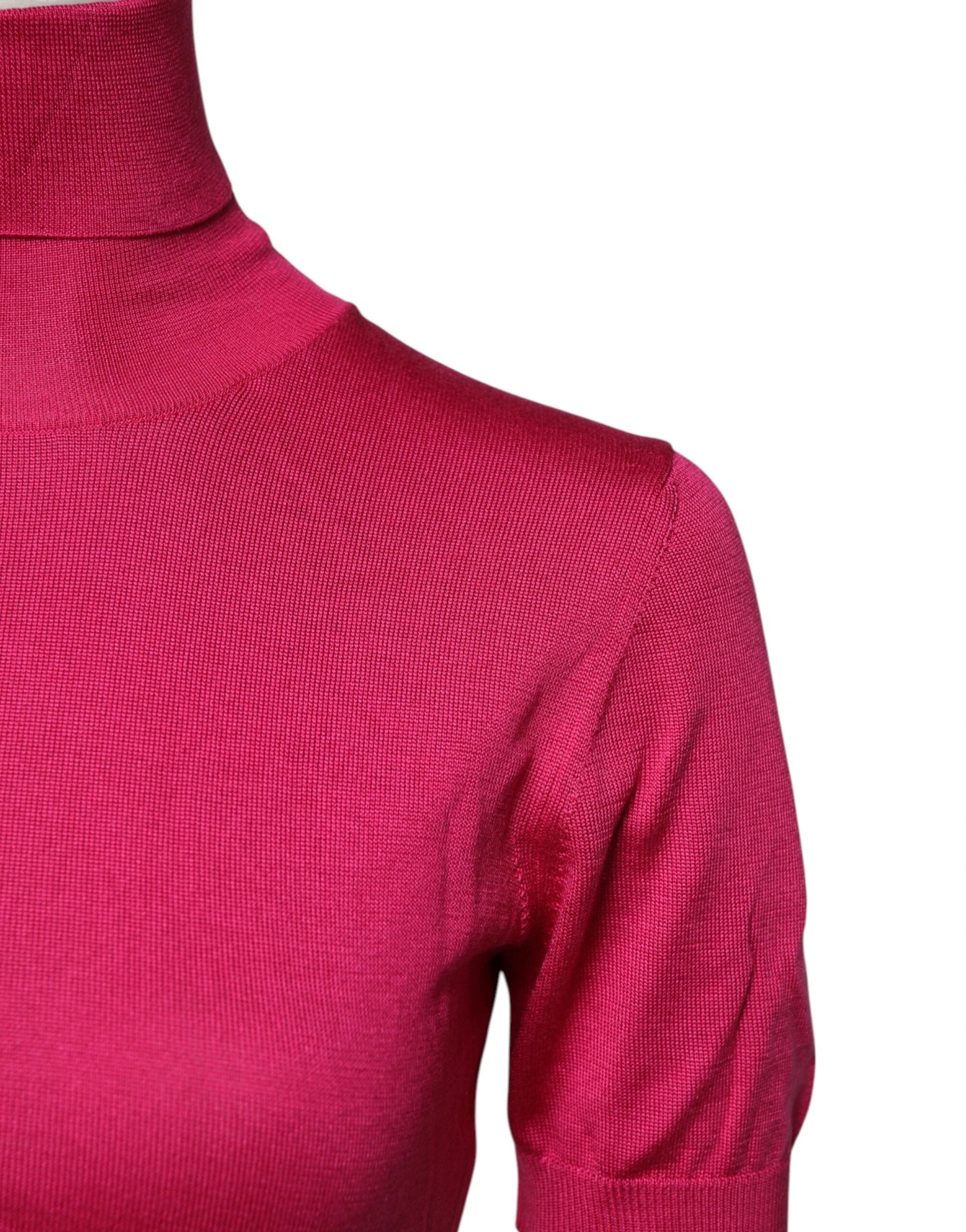 Dolce & Gabbana Pink Silk Knitted Turtleneck Cropped Top by Dolce & Gabbana