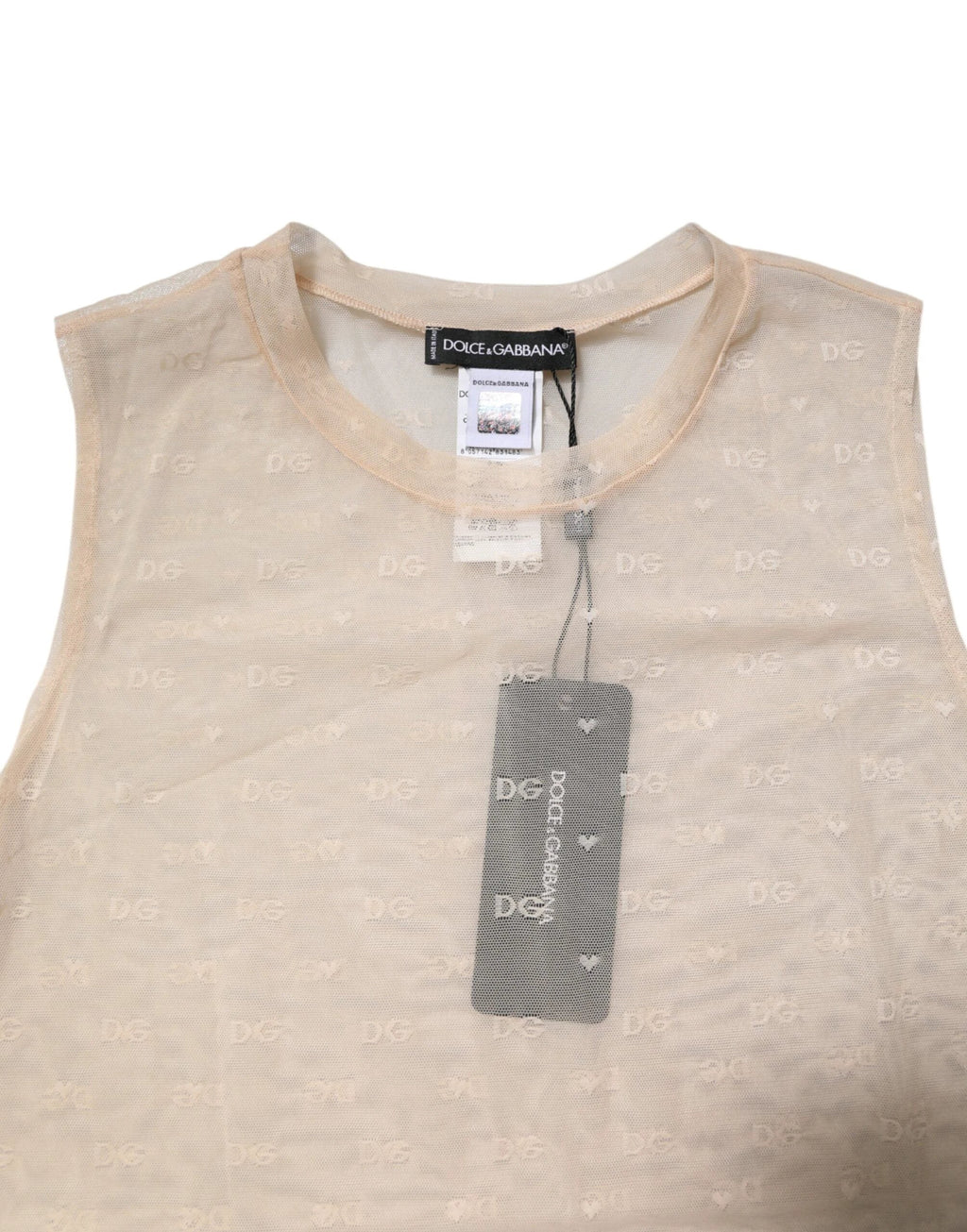 Dolce & Gabbana Ivory Nylon Logo See Through Sleeveless Tank Top by Dolce & Gabbana