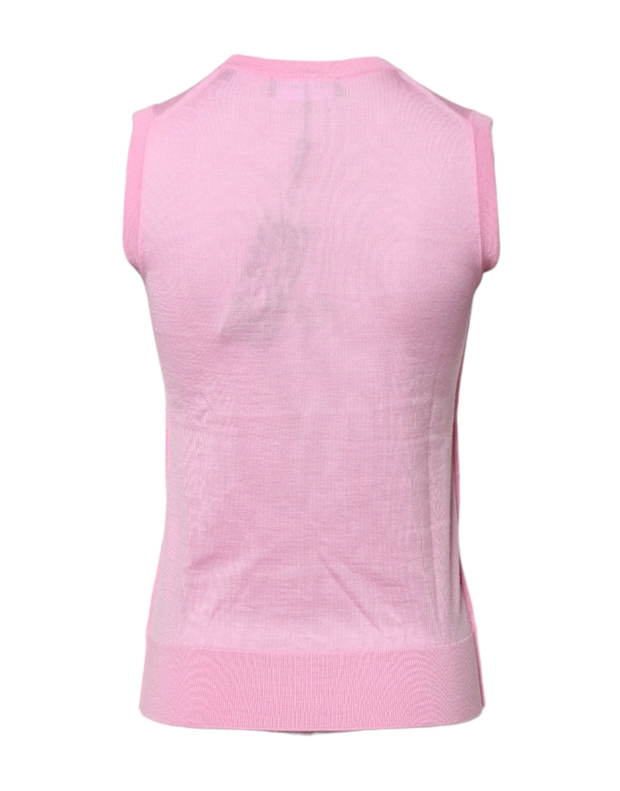 Dolce & Gabbana Pink Cashmere Round Neck Sleeveless Tank Top by Dolce & Gabbana