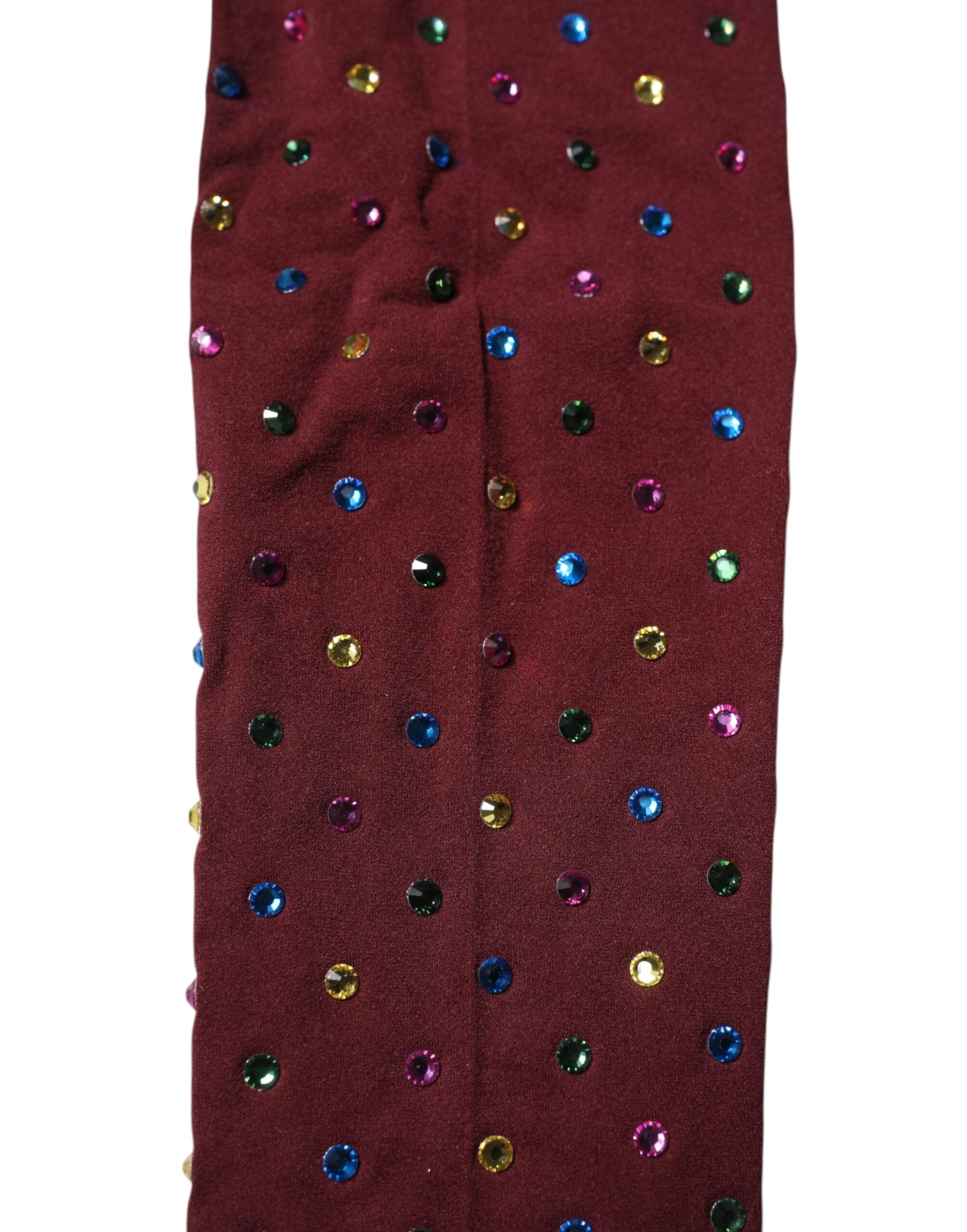 Dolce & Gabbana Maroon Nylon Crystal Embellished Pantyhose Tights by Dolce & Gabbana