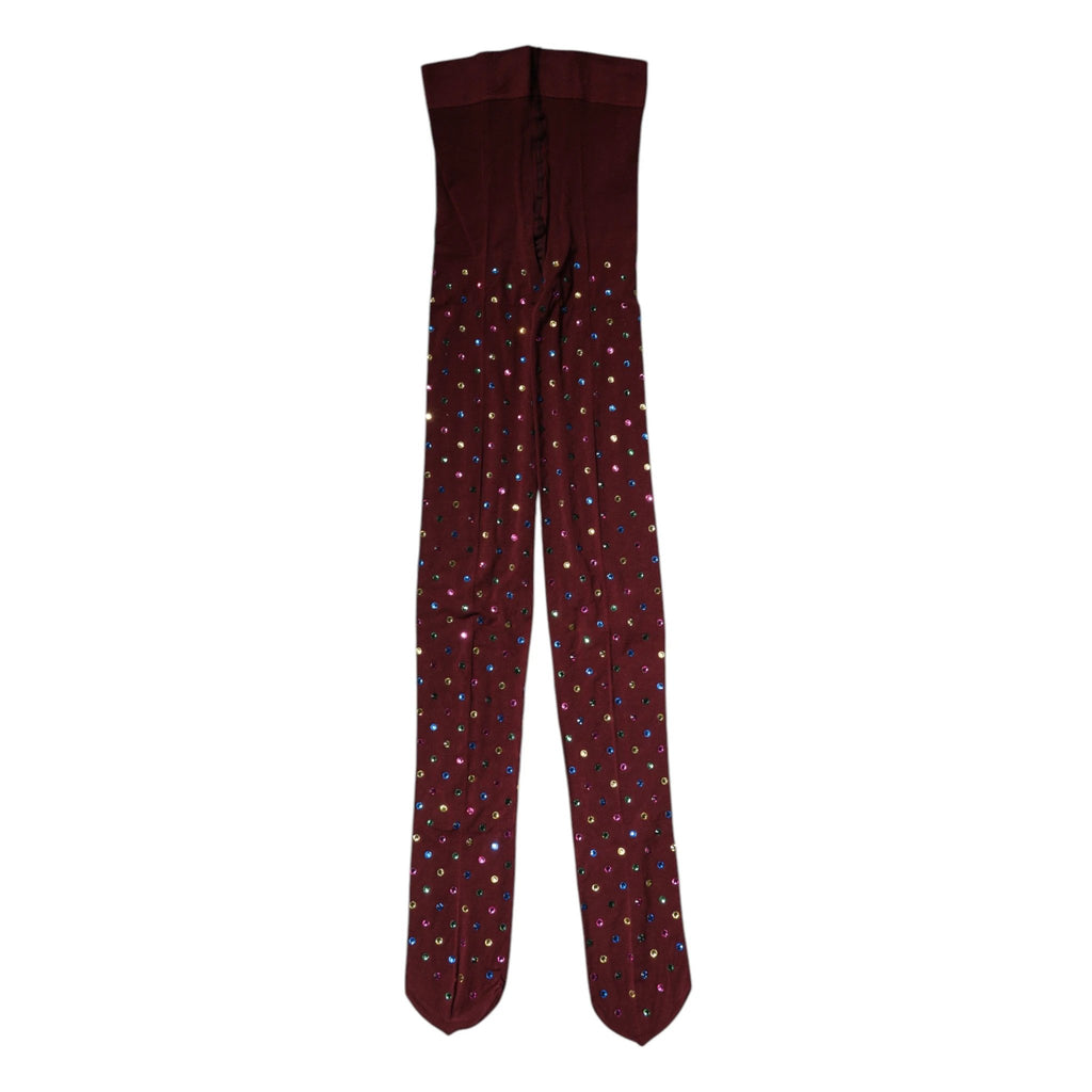 Dolce & Gabbana Maroon Nylon Crystal Embellished Pantyhose Tights by Dolce & Gabbana