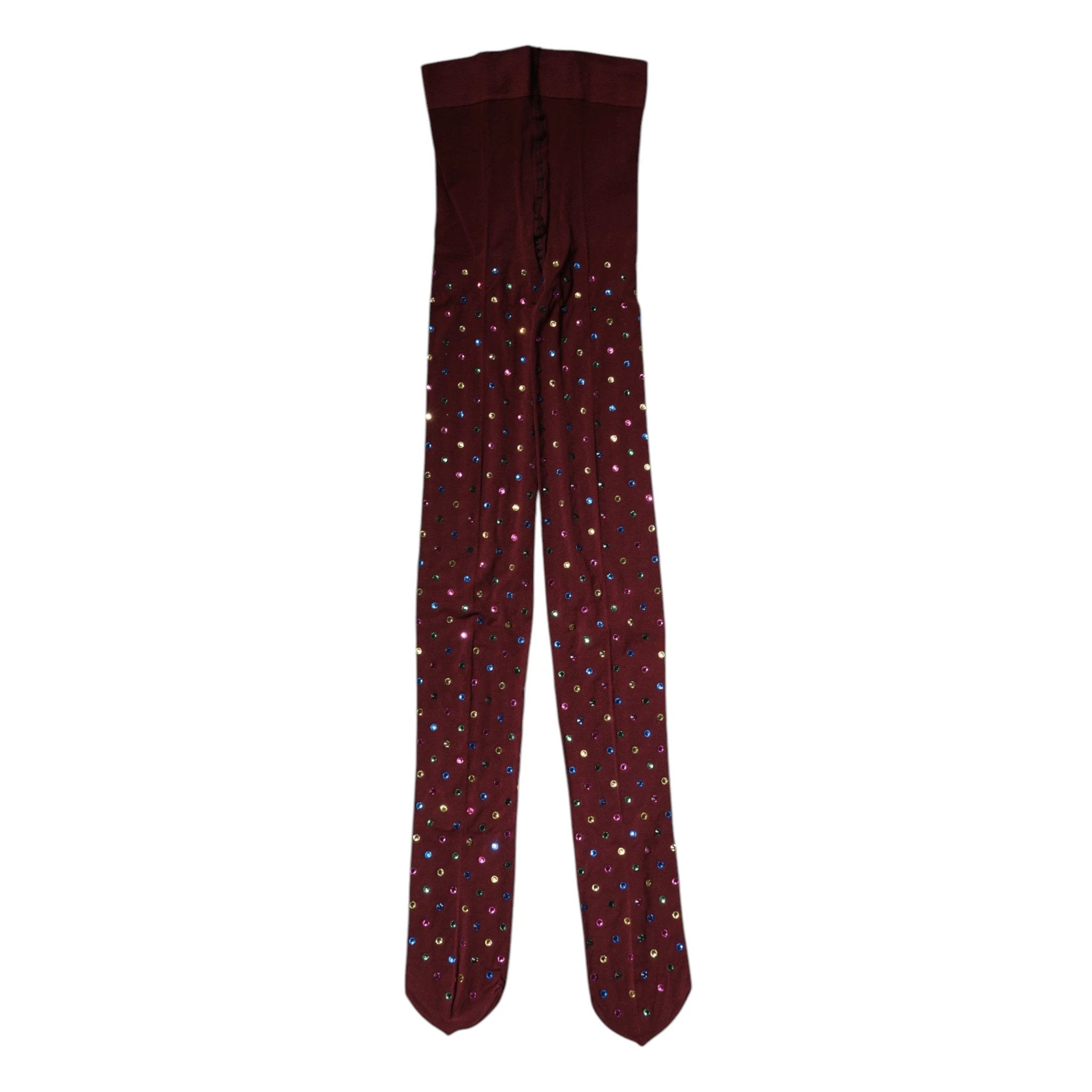 Dolce & Gabbana Maroon Nylon Crystal Embellished Pantyhose Tights by Dolce & Gabbana
