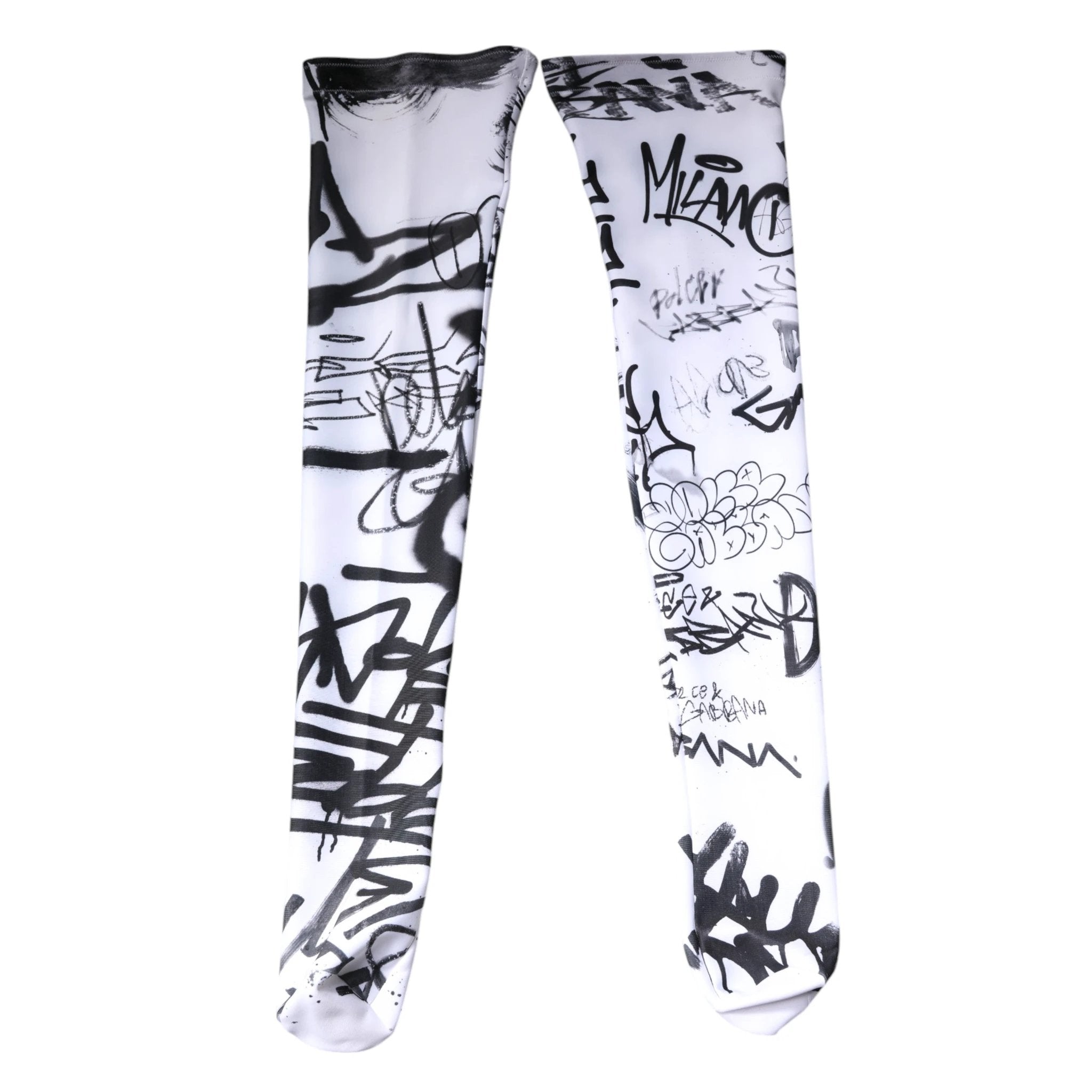 Dolce & Gabbana White Graffiti Cotton Over Calf Stockings Socks by Dolce & Gabbana