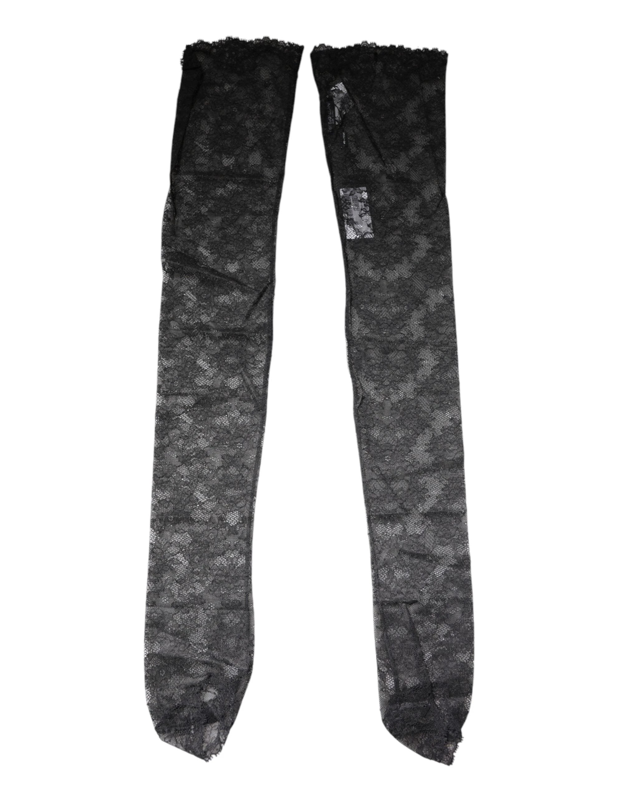 Dolce & Gabbana Black Floral Lace Cotton Stretch Stockings Socks by Dolce & Gabbana