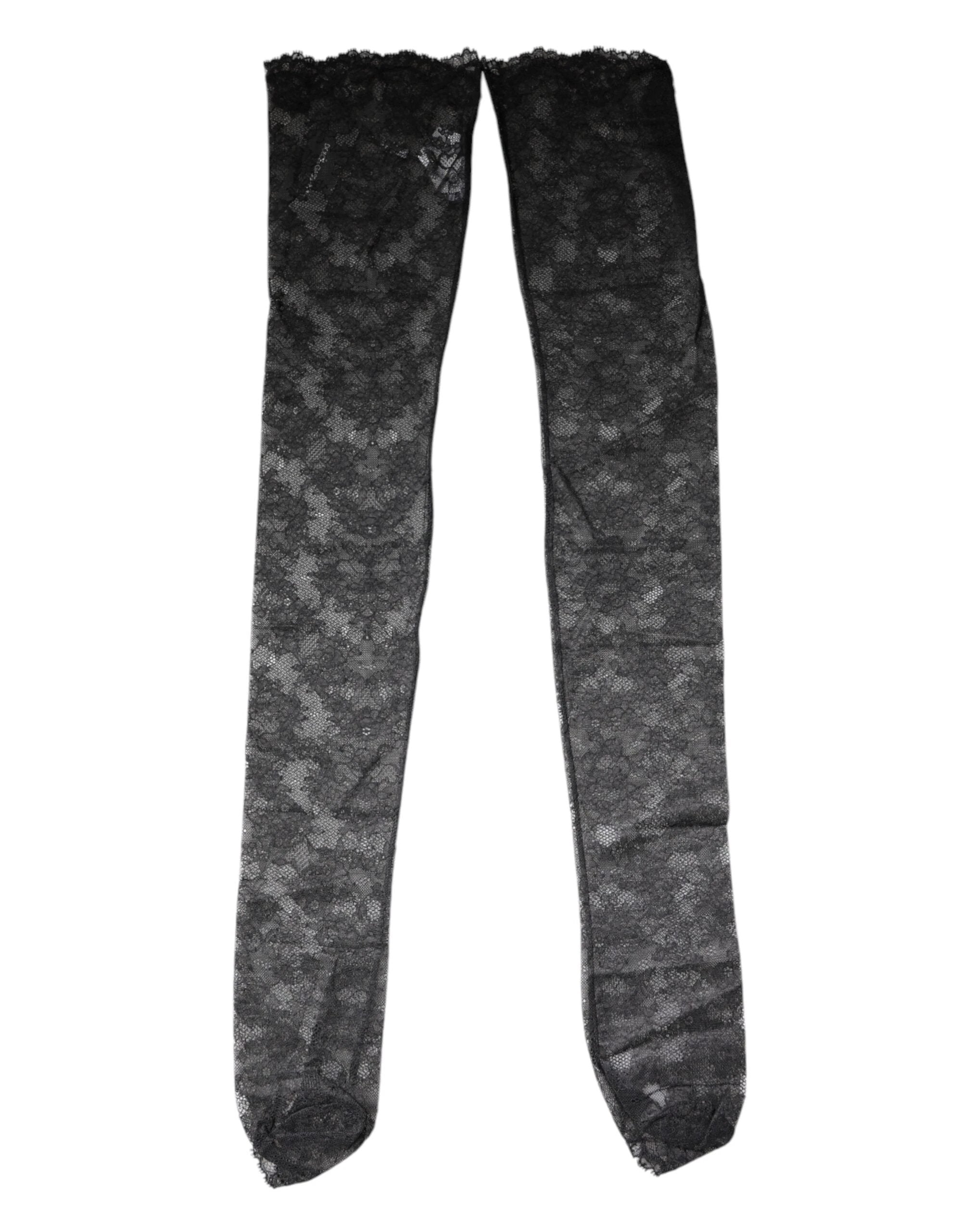 Dolce & Gabbana Black Floral Lace Cotton Stretch Stockings Socks by Dolce & Gabbana