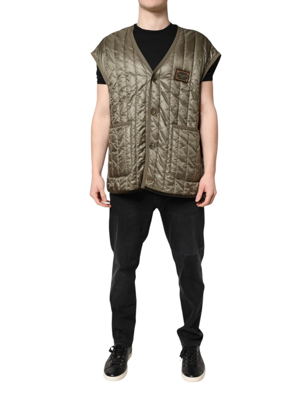 Dolce & Gabbana Brown Logo Plaque Quilted Vest Jacket by Dolce & Gabbana