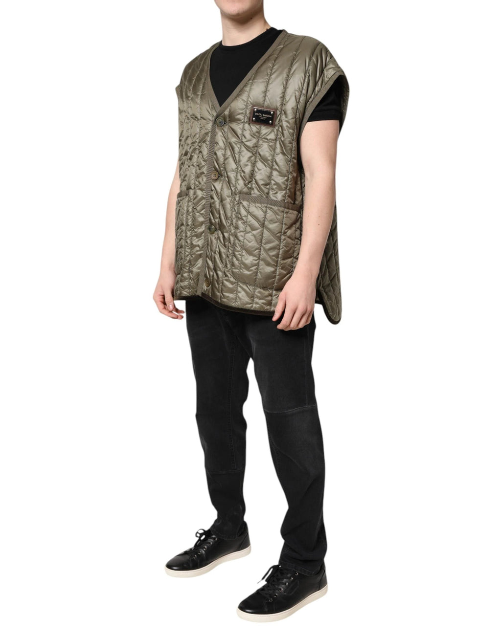 Dolce & Gabbana Brown Logo Plaque Quilted Vest Jacket by Dolce & Gabbana