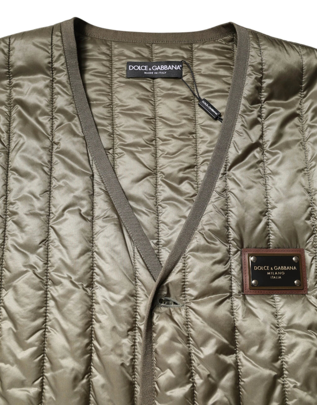 Dolce & Gabbana Brown Logo Plaque Quilted Vest Jacket by Dolce & Gabbana