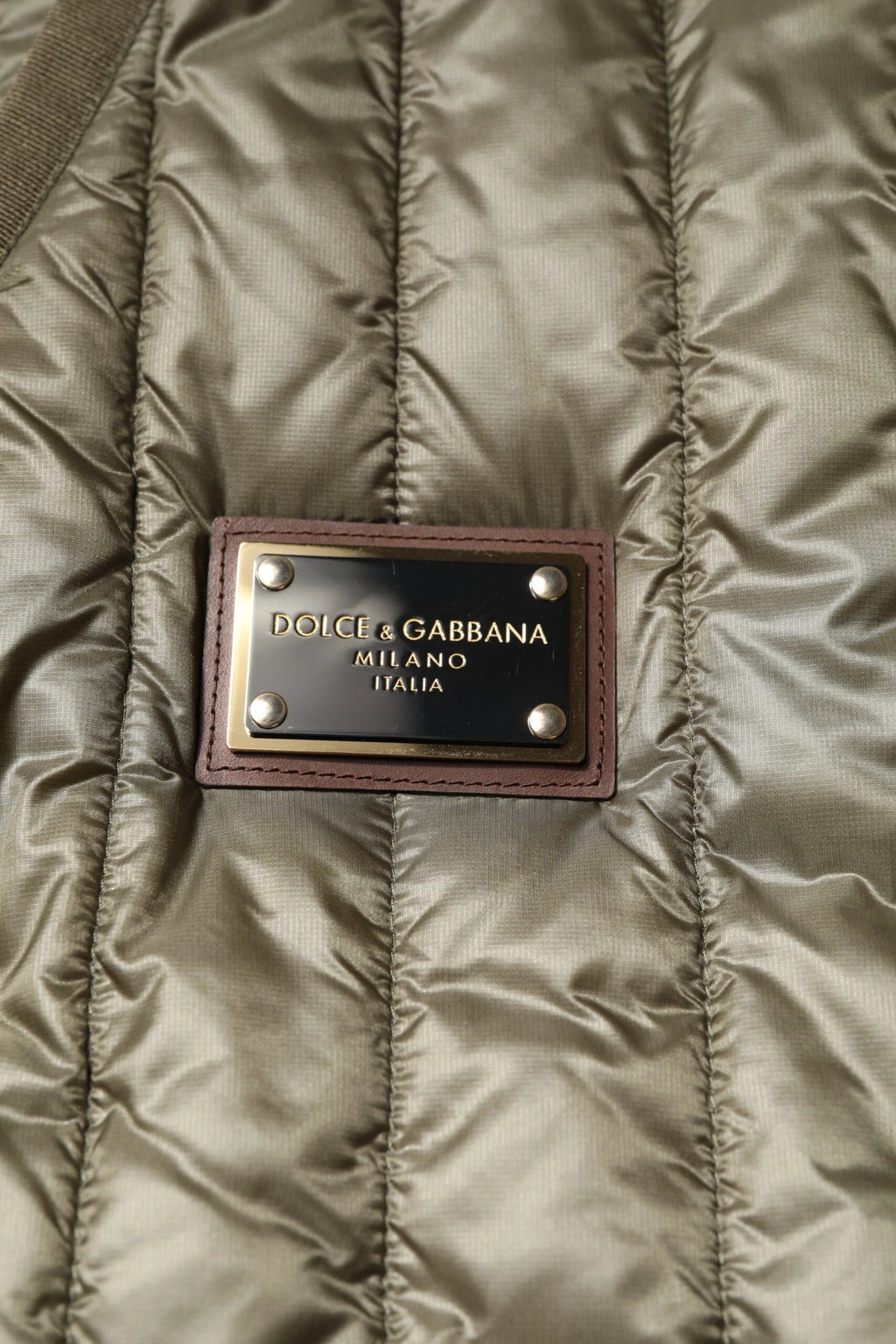 Dolce & Gabbana Brown Logo Plaque Quilted Vest Jacket by Dolce & Gabbana