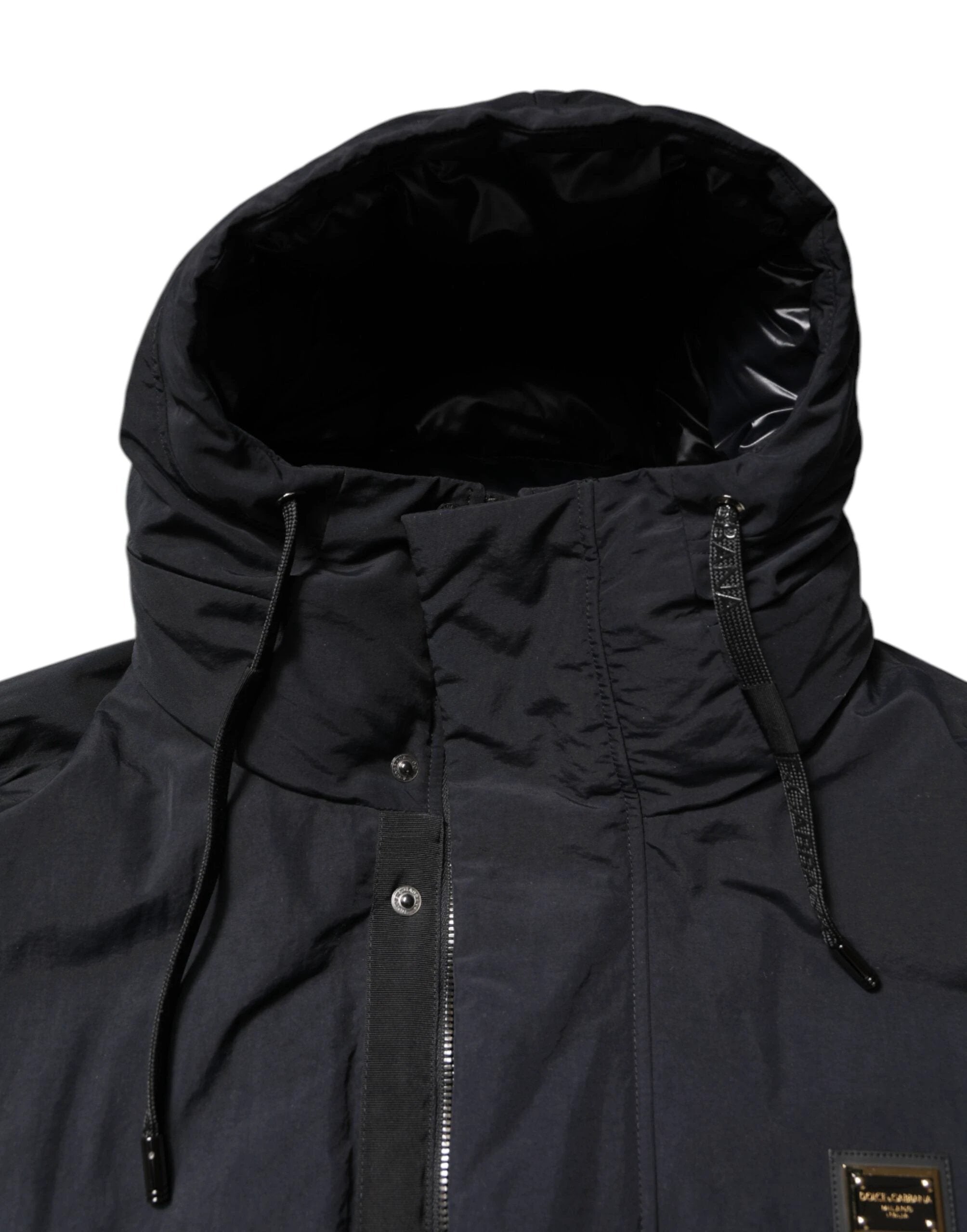 Dolce & Gabbana Black Nylon Full Zip Hooded Parka Jacket by Dolce & Gabbana