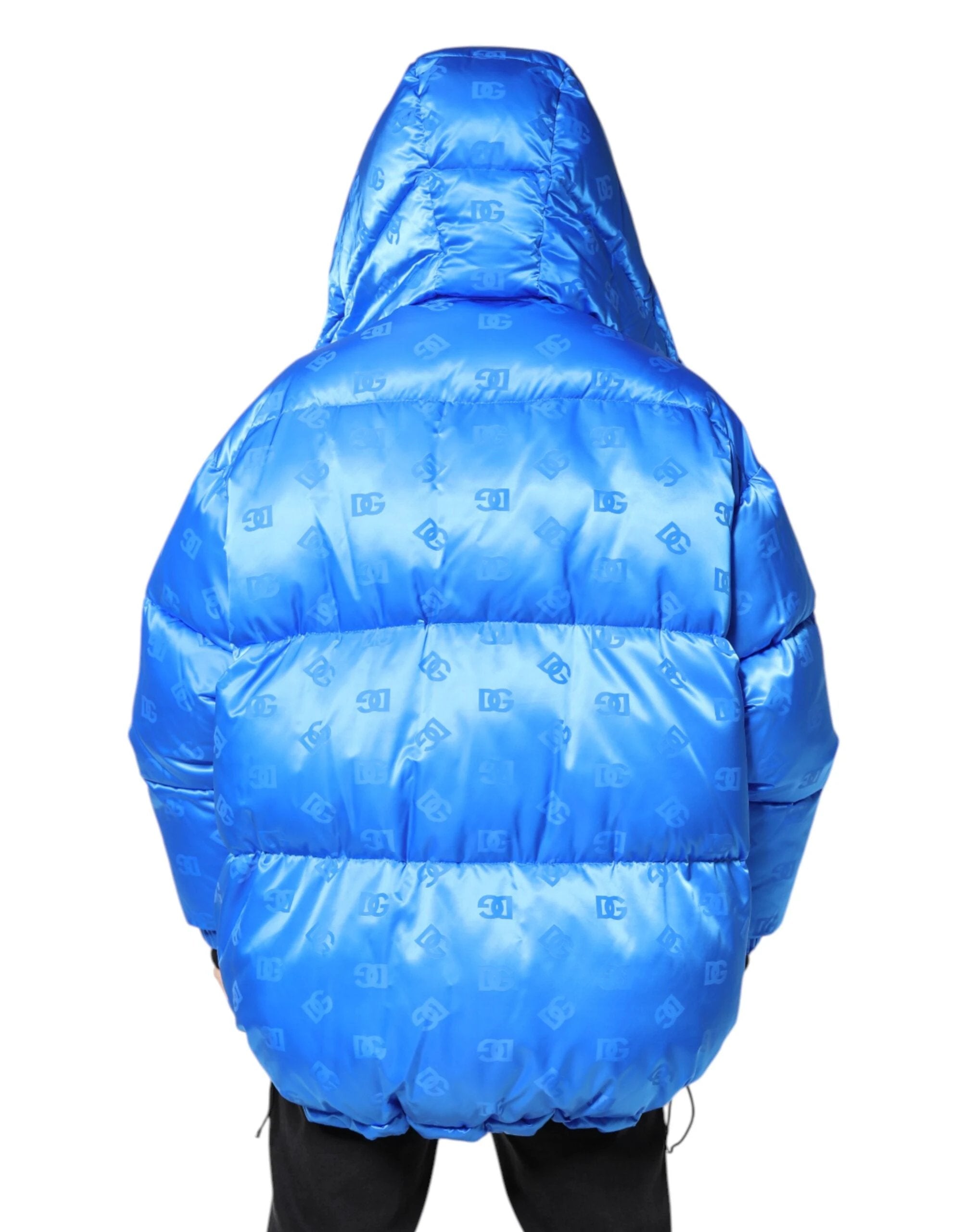 Dolce & Gabbana Blue Logo Full Zip Hooded Quilted Jacket by Dolce & Gabbana