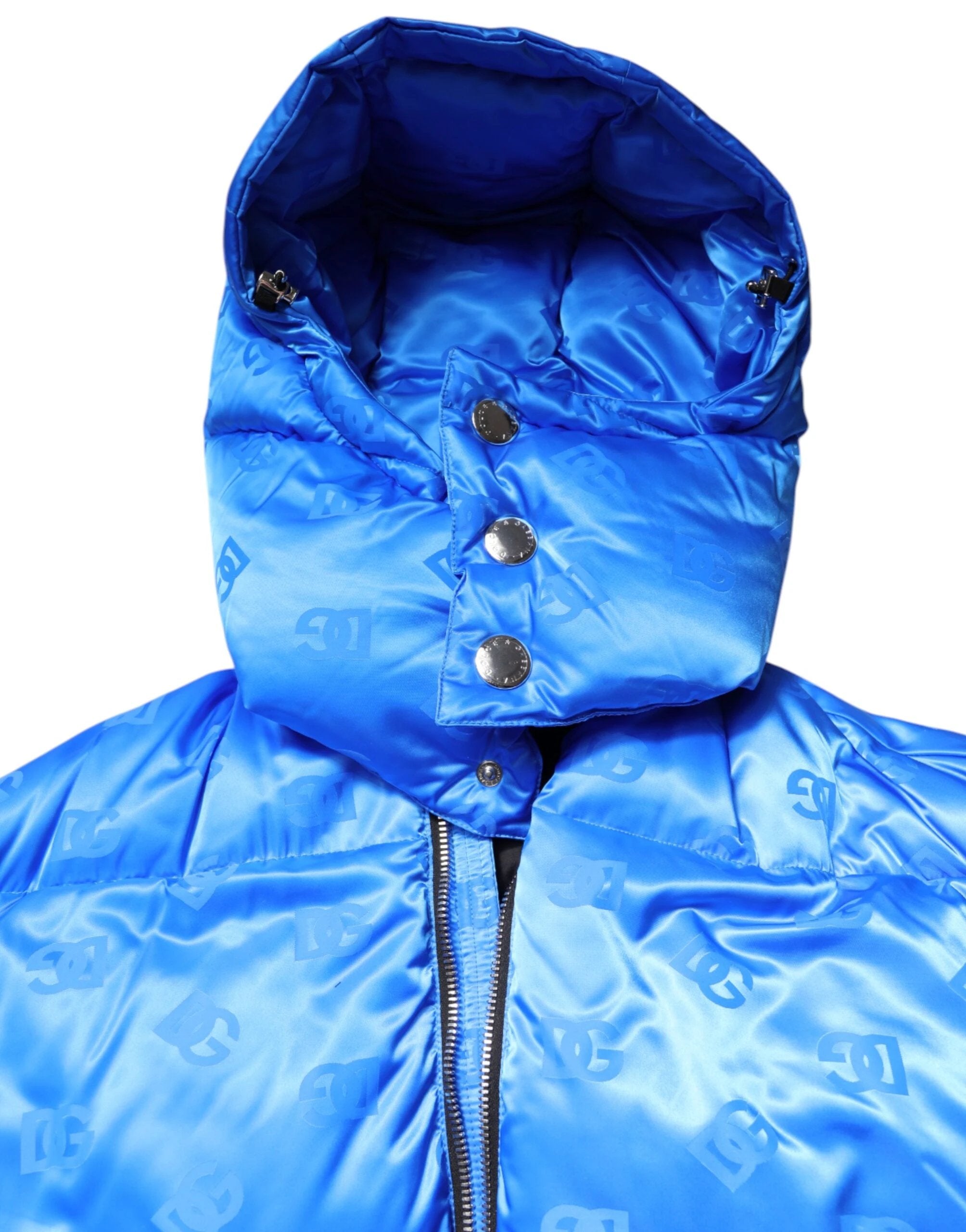 Dolce & Gabbana Blue Logo Full Zip Hooded Quilted Jacket by Dolce & Gabbana