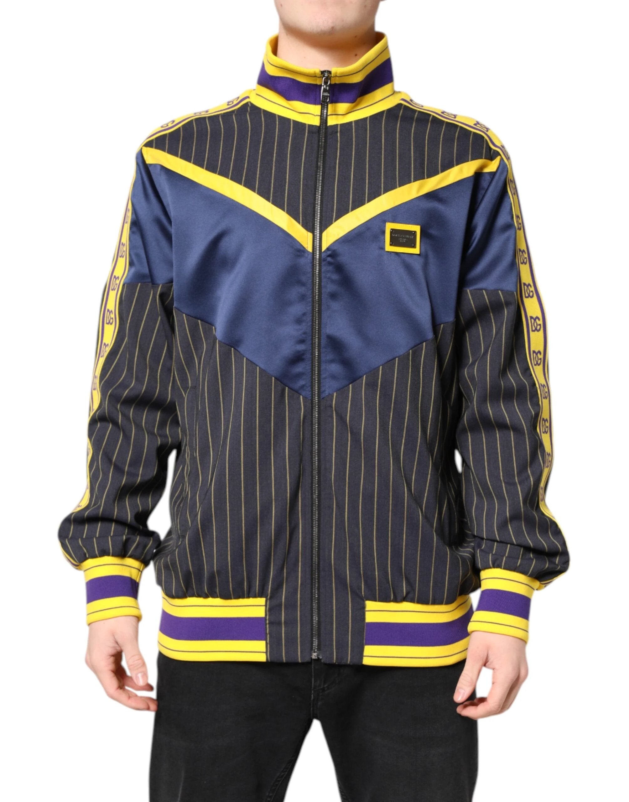 Dolce & Gabbana Black Striped Logo Full Zip Bomber Jacket by Dolce & Gabbana