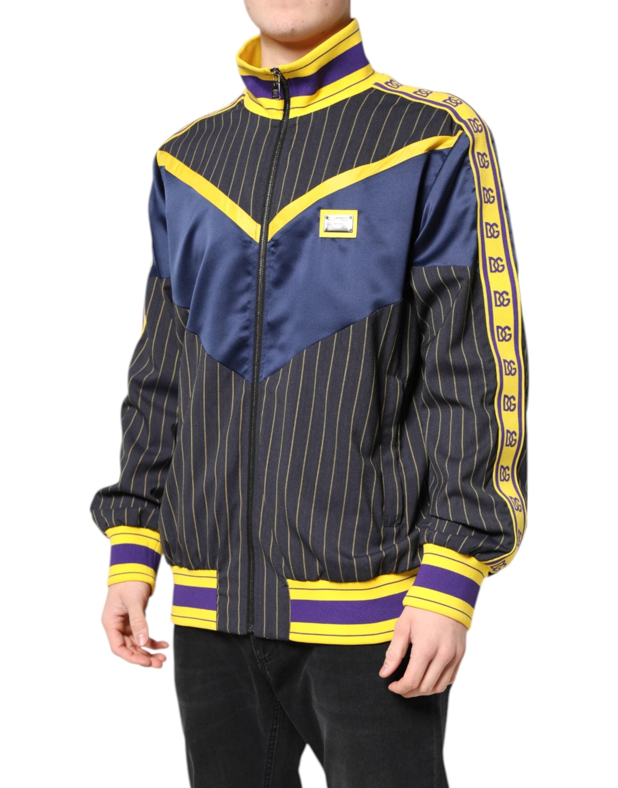 Dolce & Gabbana Black Striped Logo Full Zip Bomber Jacket by Dolce & Gabbana