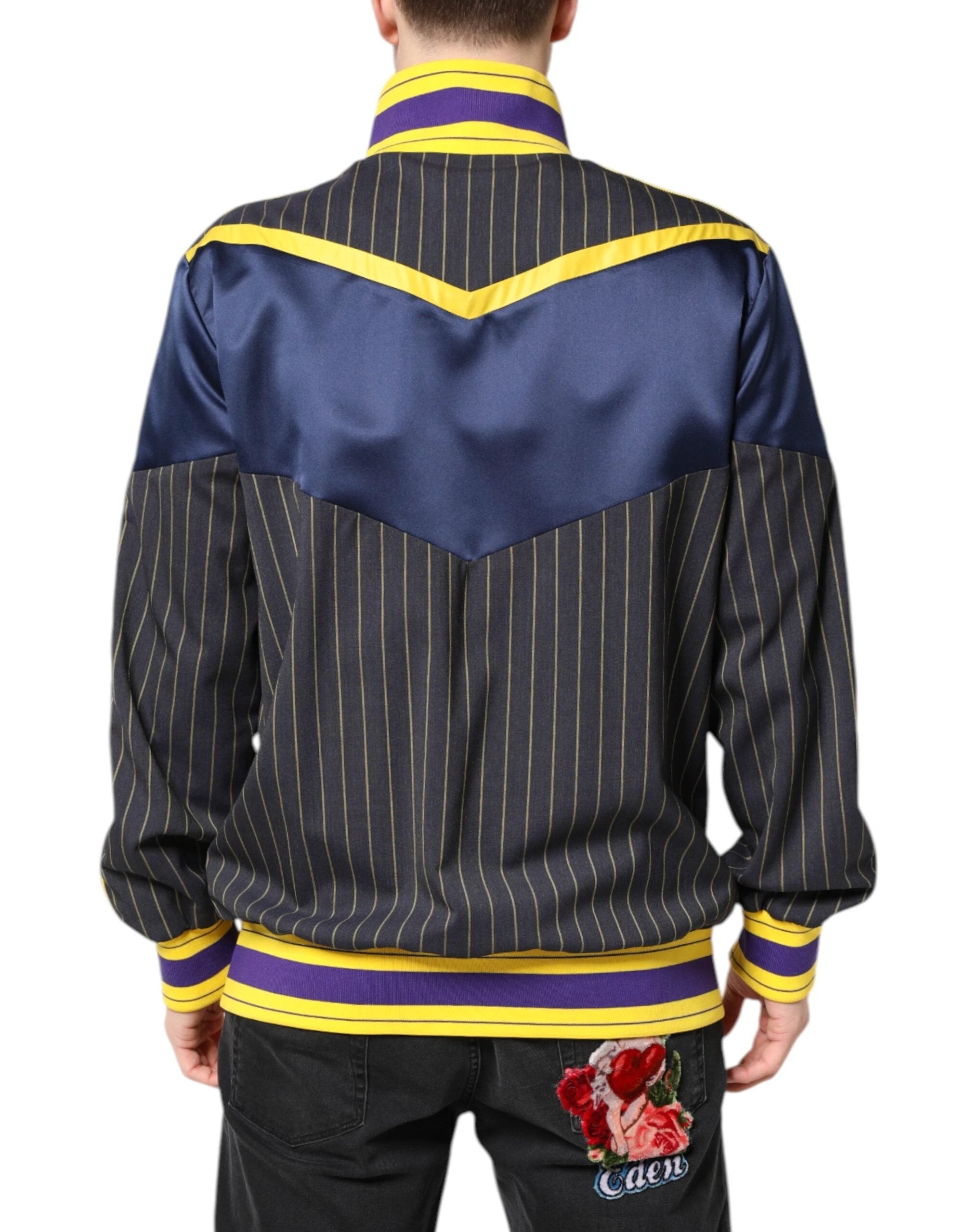 Dolce & Gabbana Black Striped Logo Full Zip Bomber Jacket by Dolce & Gabbana