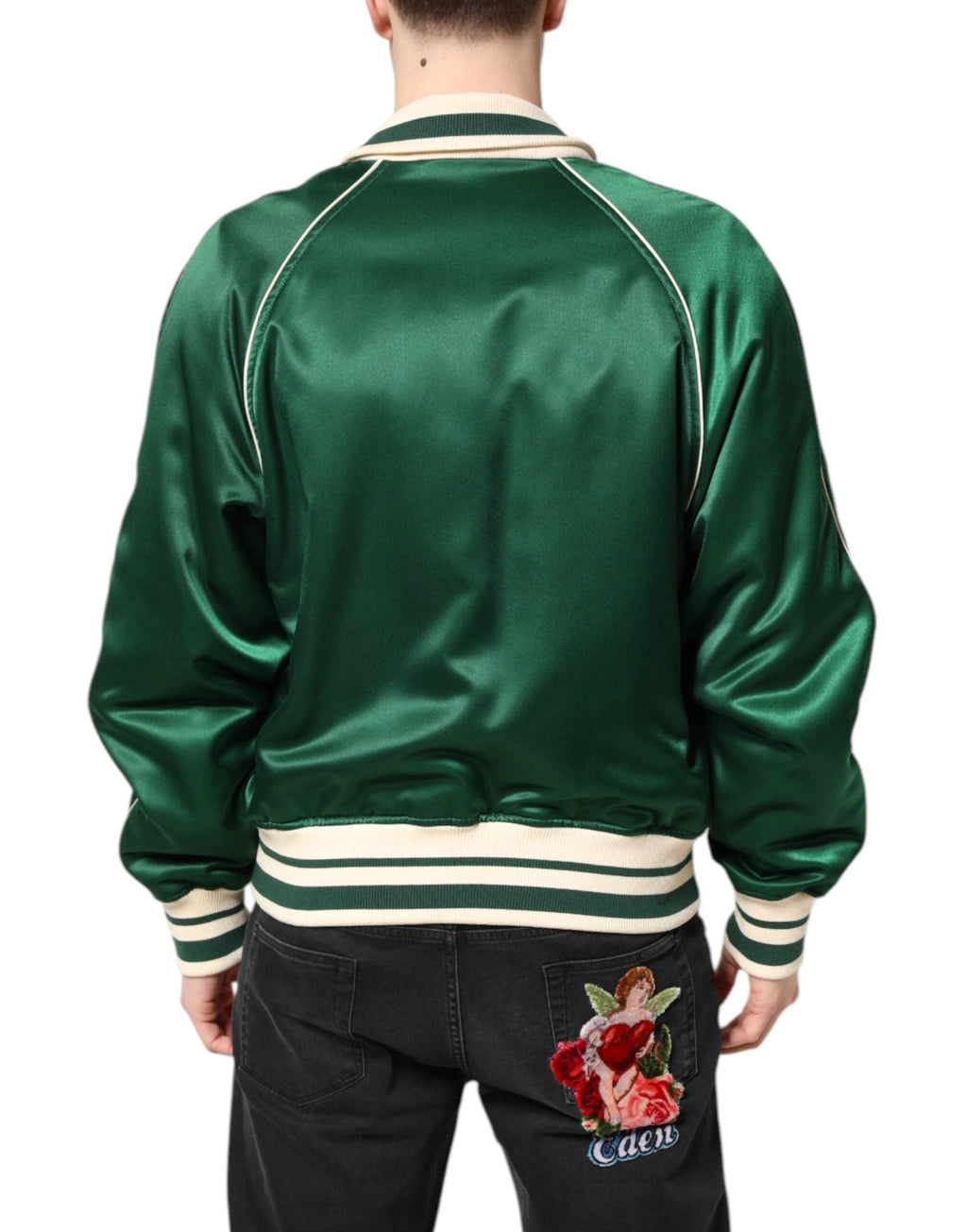 Dolce & Gabbana Green Floral DG Logo Full Zip Bomber Jacket by Dolce & Gabbana