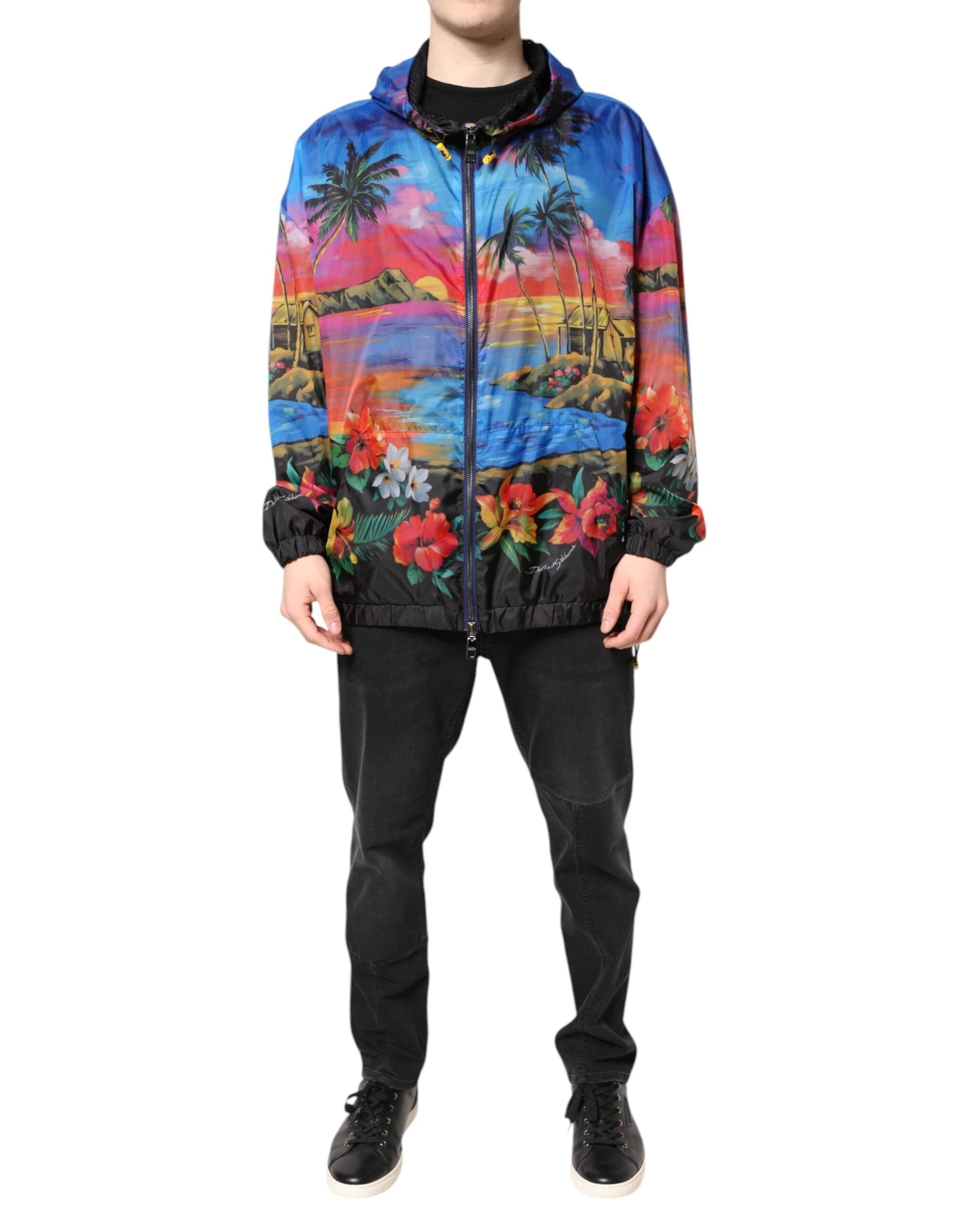 Dolce & Gabbana Multicolor Print Hooded Windbreaker Jacket by Dolce & Gabbana