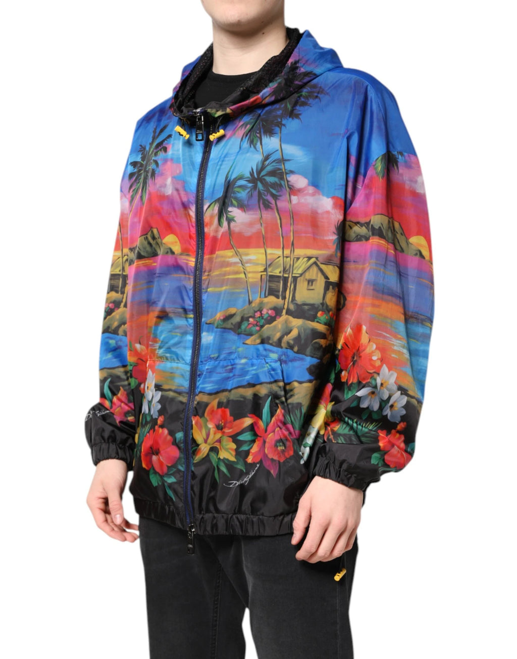 Dolce & Gabbana Multicolor Print Hooded Windbreaker Jacket by Dolce & Gabbana