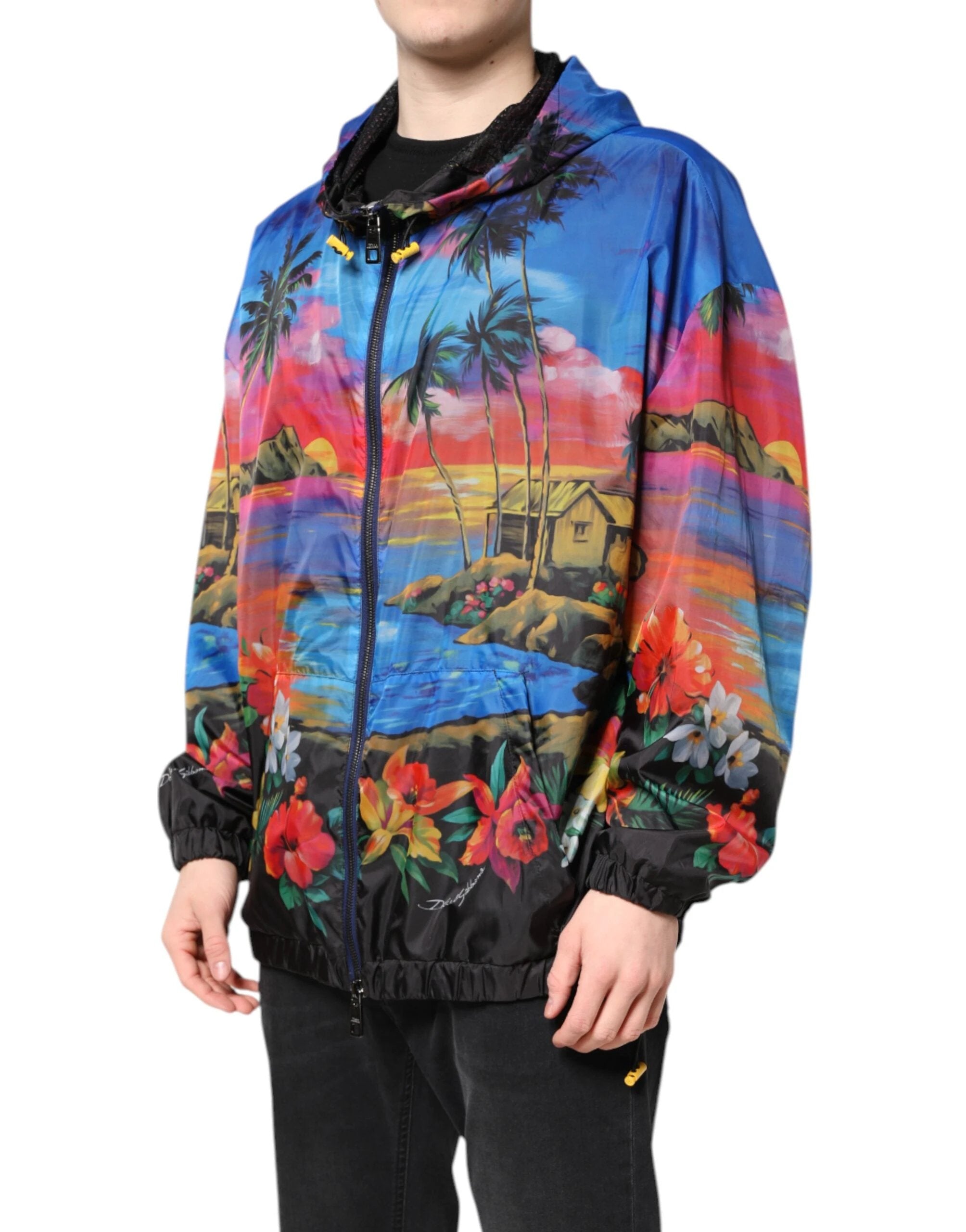 Dolce & Gabbana Multicolor Print Hooded Windbreaker Jacket by Dolce & Gabbana