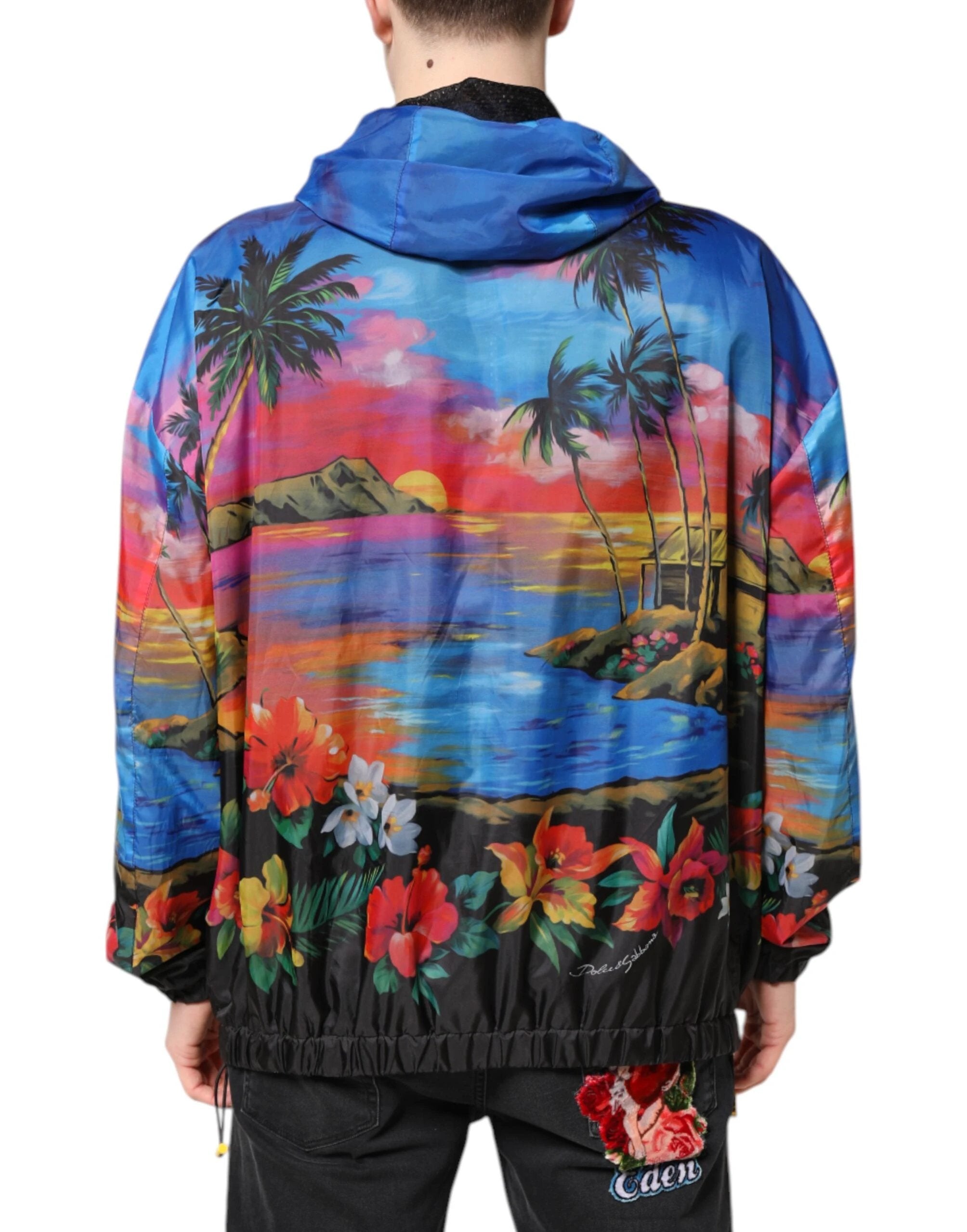 Dolce & Gabbana Multicolor Print Hooded Windbreaker Jacket by Dolce & Gabbana