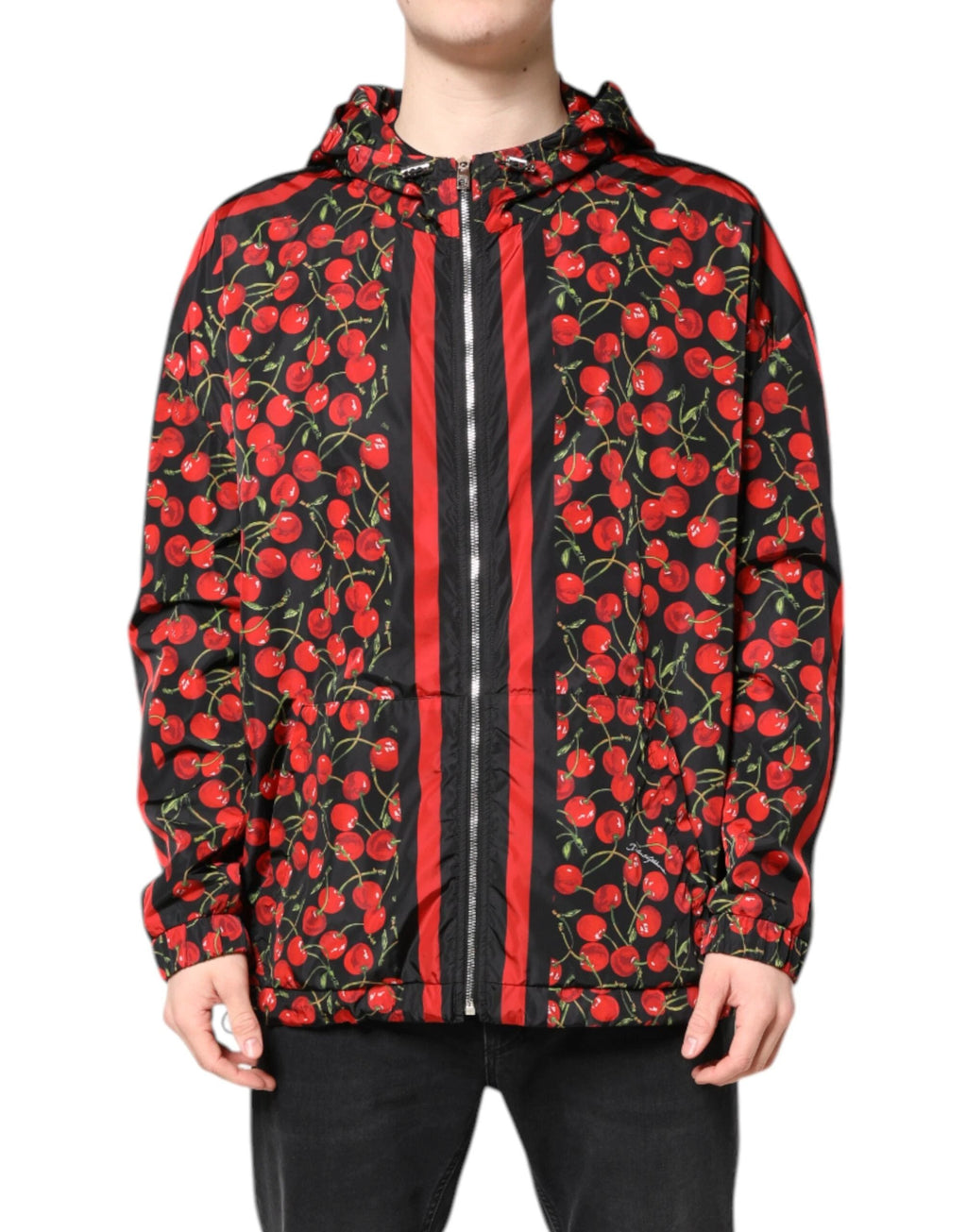 Dolce & Gabbana Black Cherry Print Hooded Windbreaker Jacket by Dolce & Gabbana
