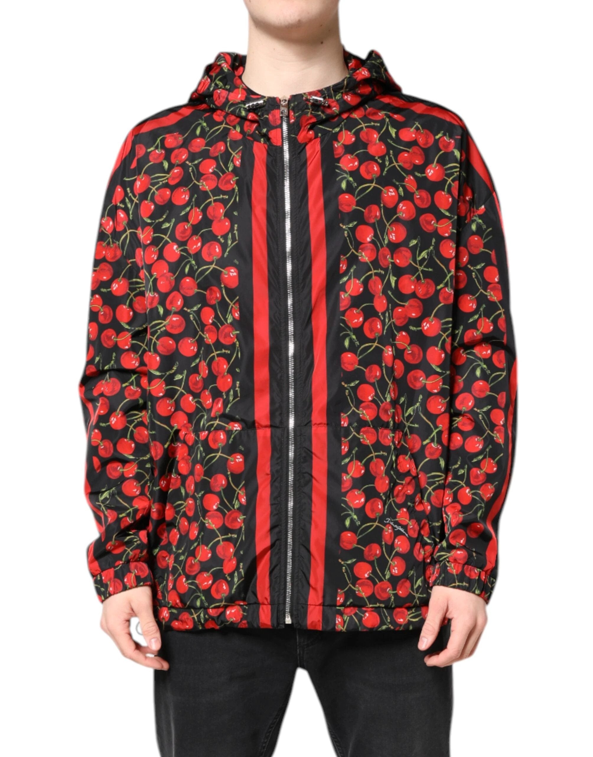 Dolce & Gabbana Black Cherry Print Hooded Windbreaker Jacket by Dolce & Gabbana