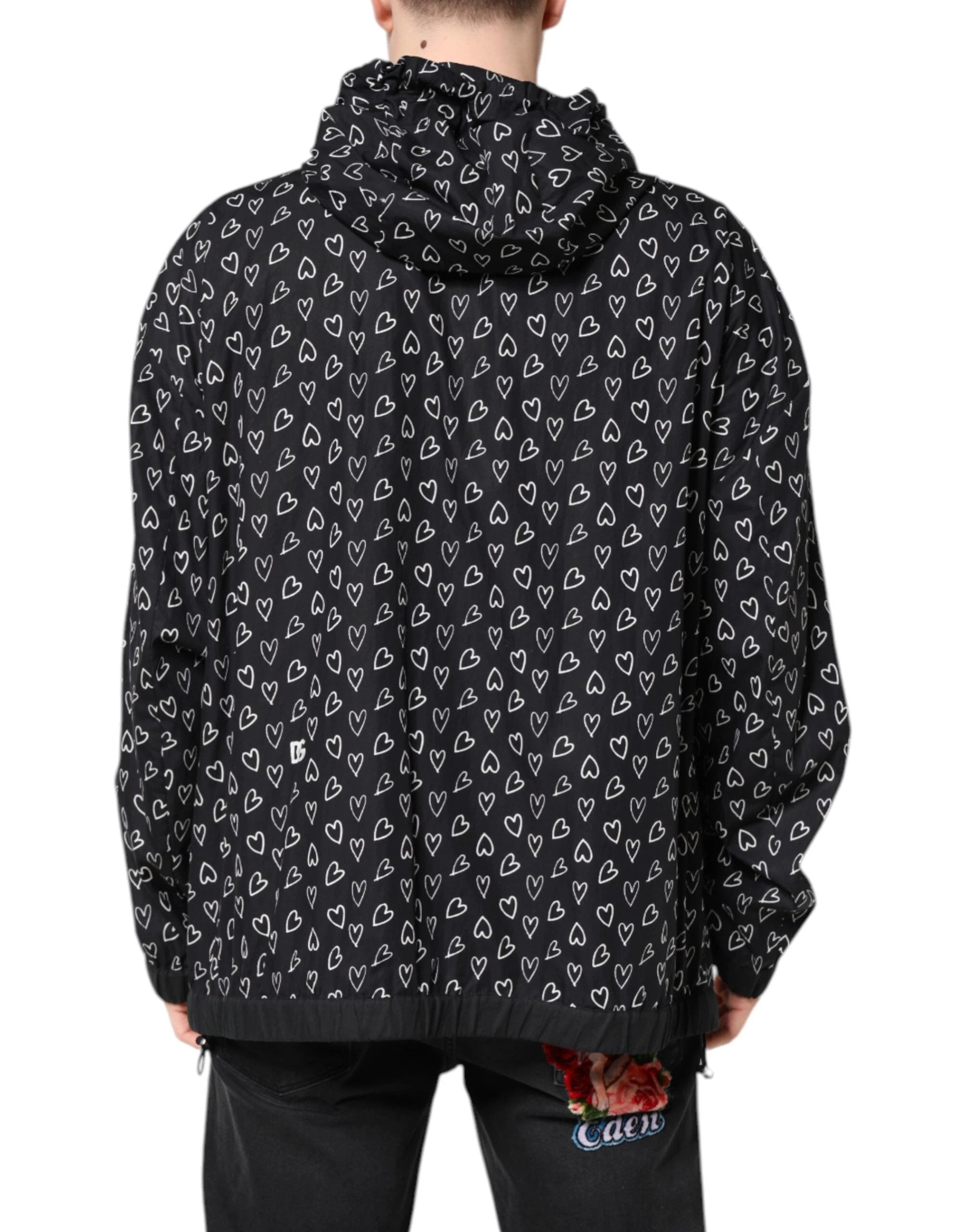 Dolce & Gabbana Black Heart Print Hooded Windbreaker Jacket by Dolce & Gabbana