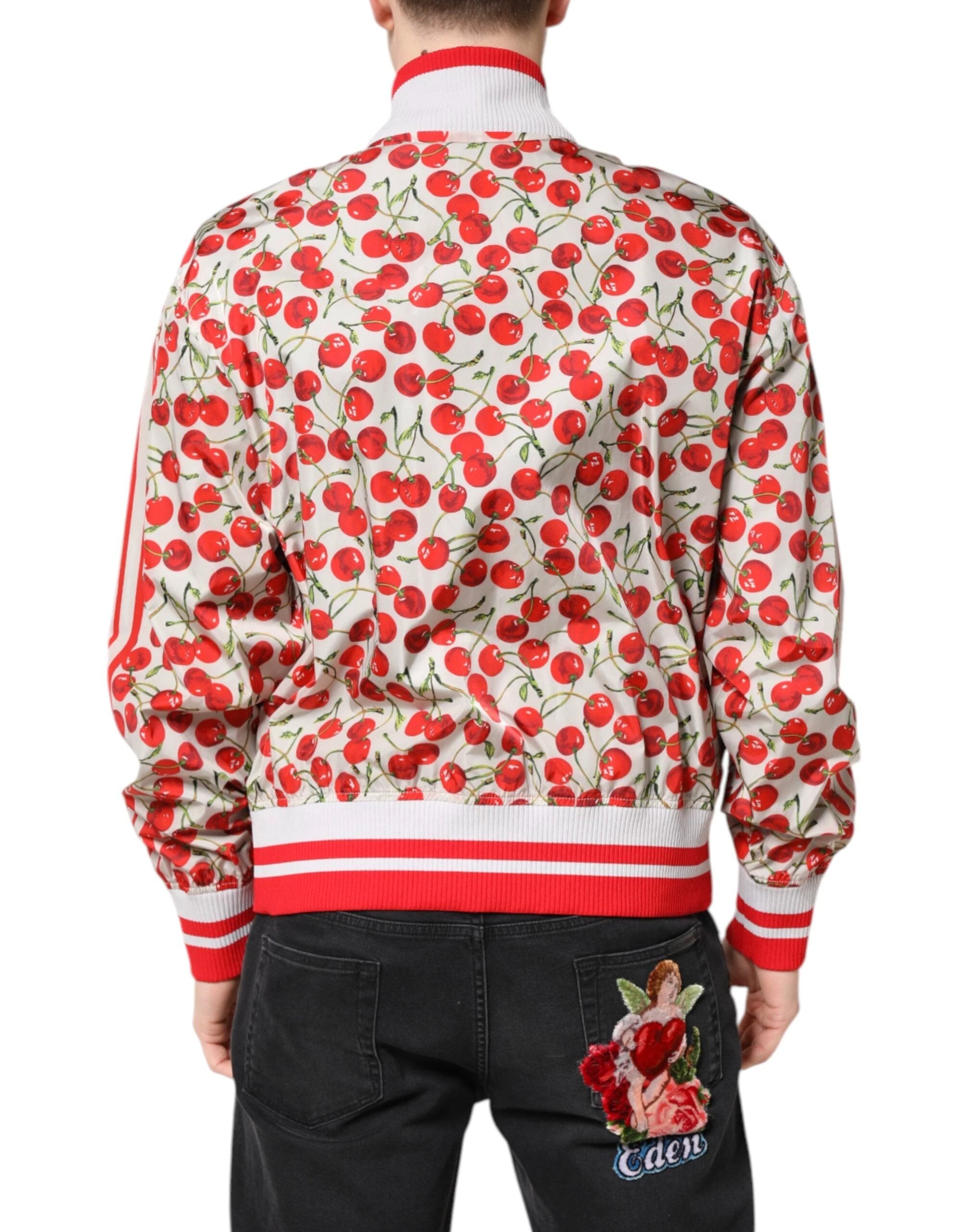 Dolce & Gabbana White Cherry Print Full Zip Bomber Jacket by Dolce & Gabbana