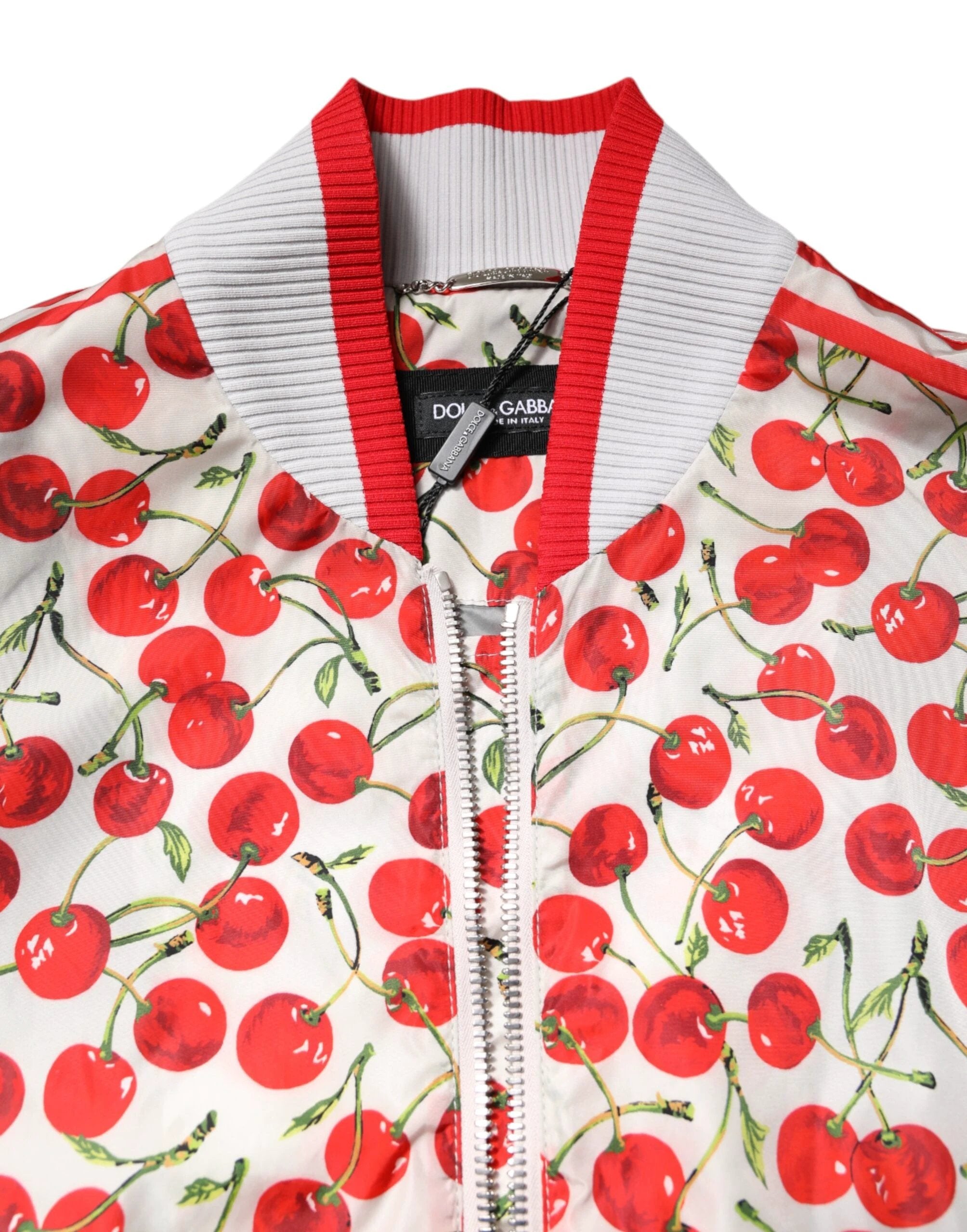 Dolce & Gabbana White Cherry Print Full Zip Bomber Jacket by Dolce & Gabbana
