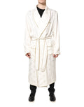 Dolce & Gabbana Ivory Silk Logo Men Wrap Robe Coat Jacket by Dolce & Gabbana