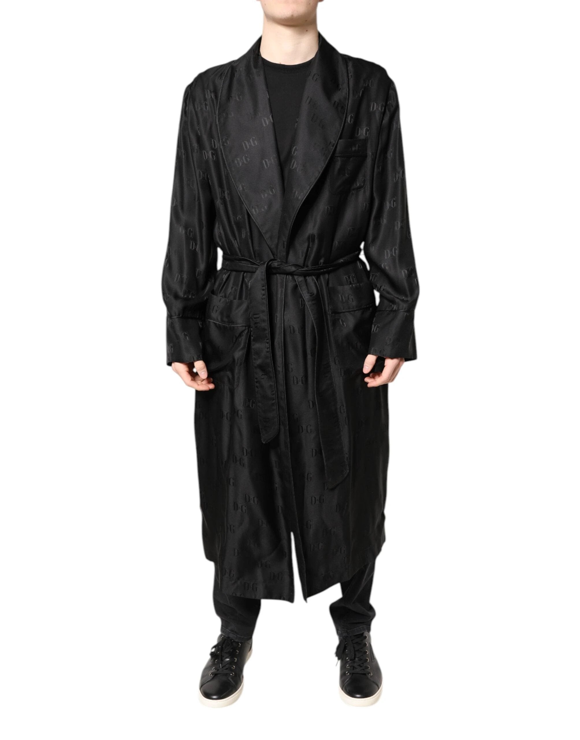 Dolce & Gabbana Black Silk DG Logo Men Wrap Robe Coat Jacket by Dolce & Gabbana
