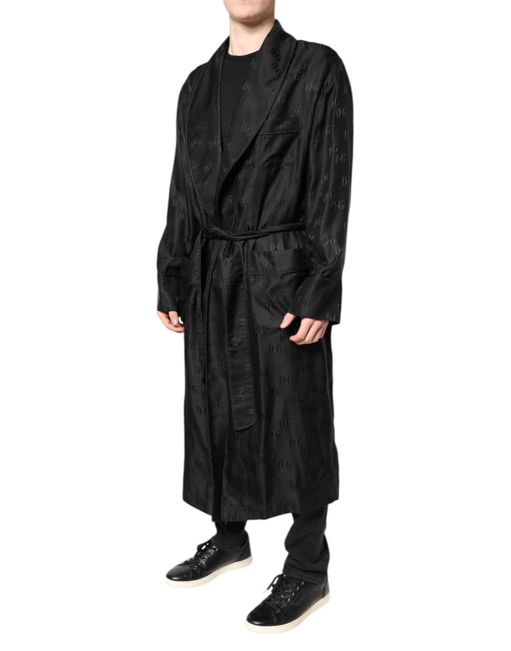 Dolce & Gabbana Black Silk DG Logo Men Wrap Robe Coat Jacket by Dolce & Gabbana