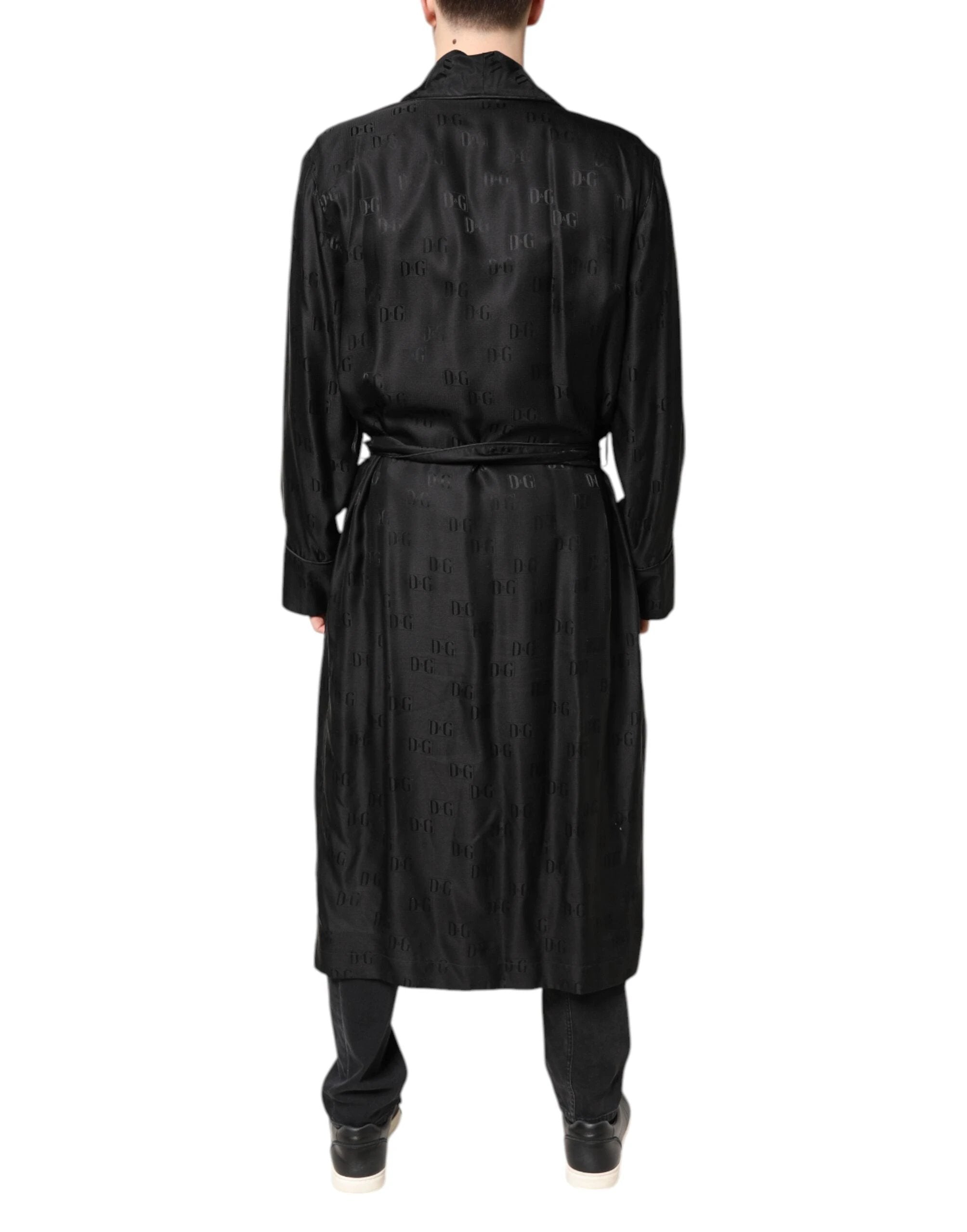 Dolce & Gabbana Black Silk DG Logo Men Wrap Robe Coat Jacket by Dolce & Gabbana