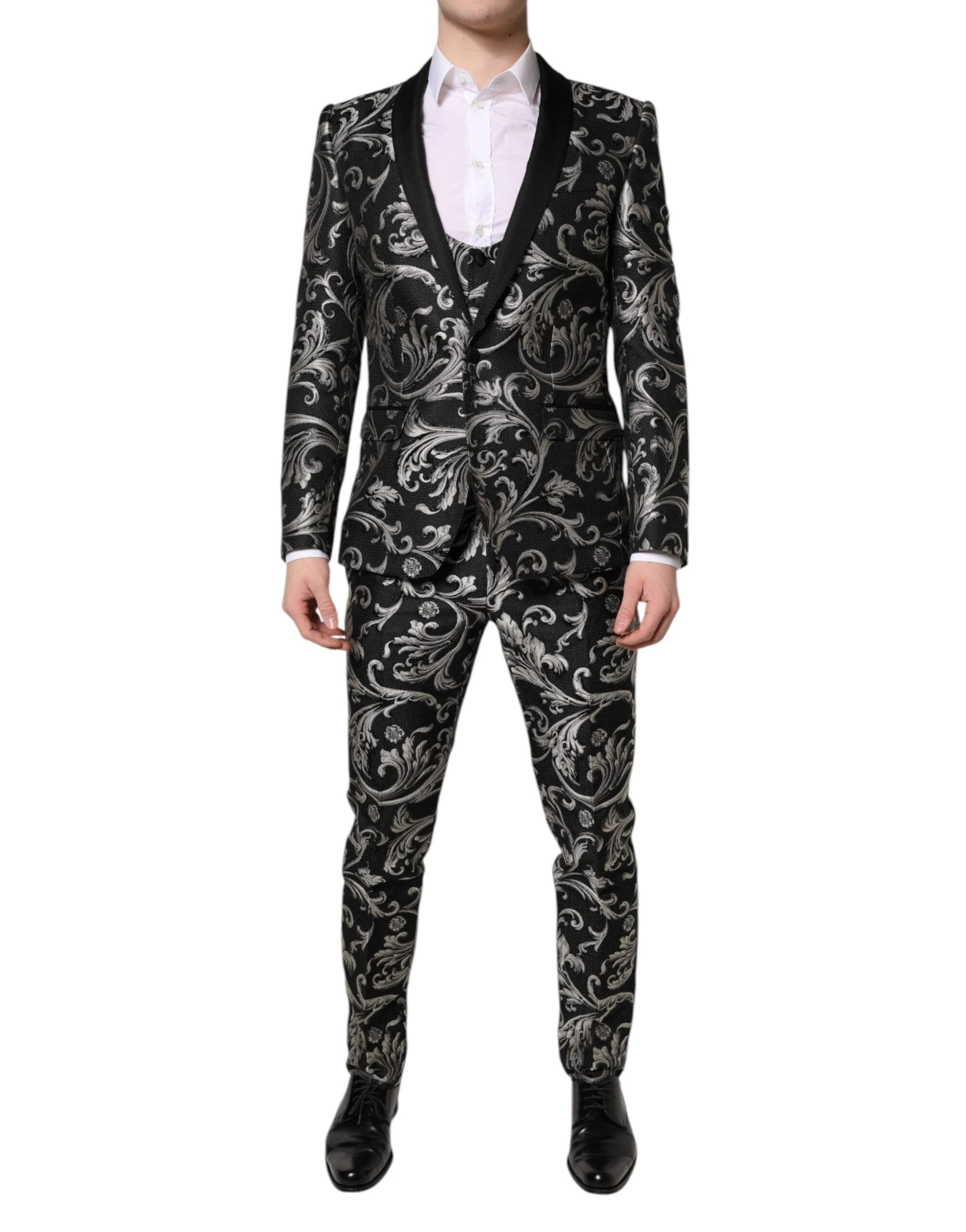 Dolce & Gabbana Black Gray MARTINI Jacquard Men 3 Piece Suit by Dolce & Gabbana