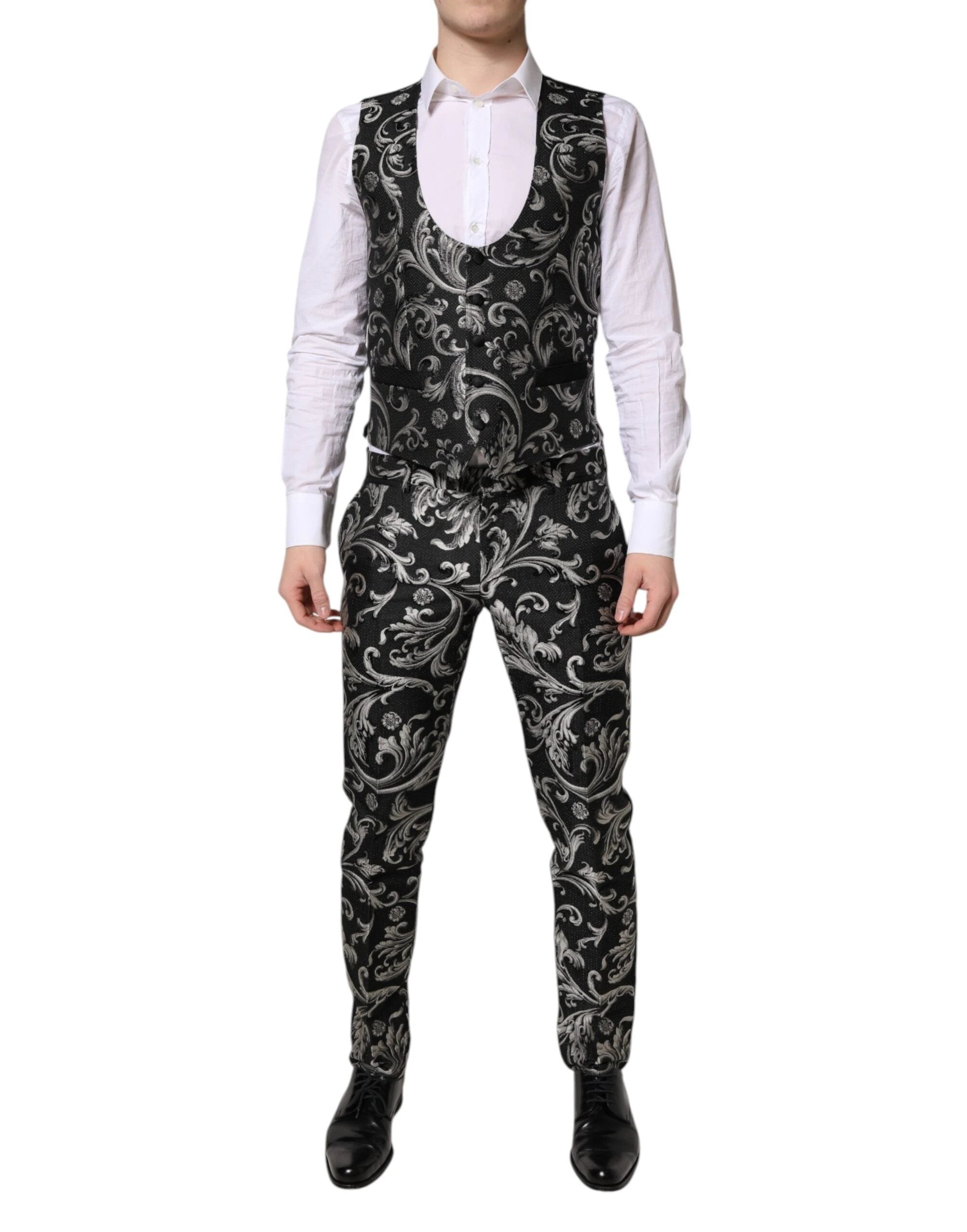Dolce & Gabbana Black Gray MARTINI Jacquard Men 3 Piece Suit by Dolce & Gabbana