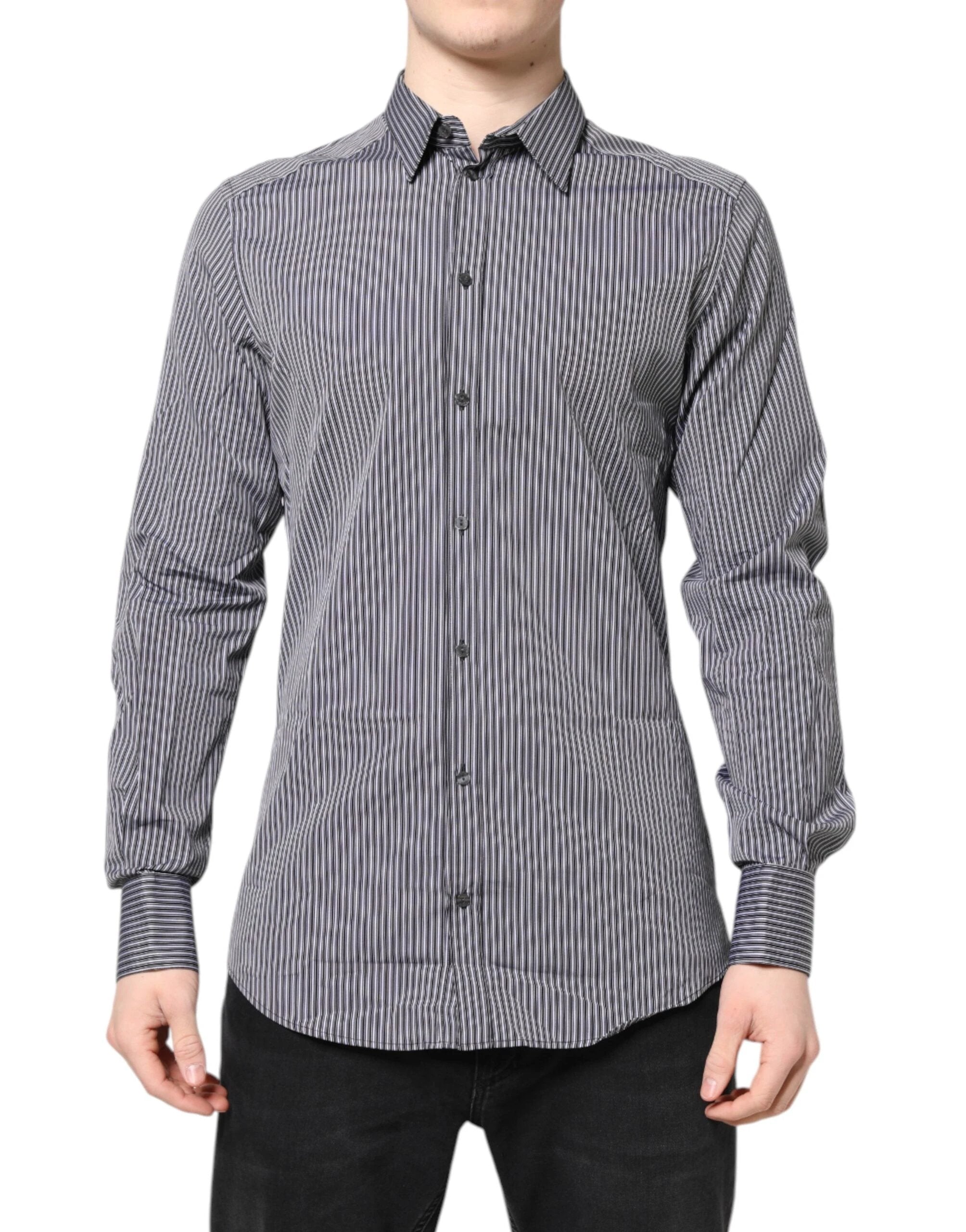 Dolce & Gabbana Black White Striped GOLD Formal Dress Shirt by Dolce & Gabbana