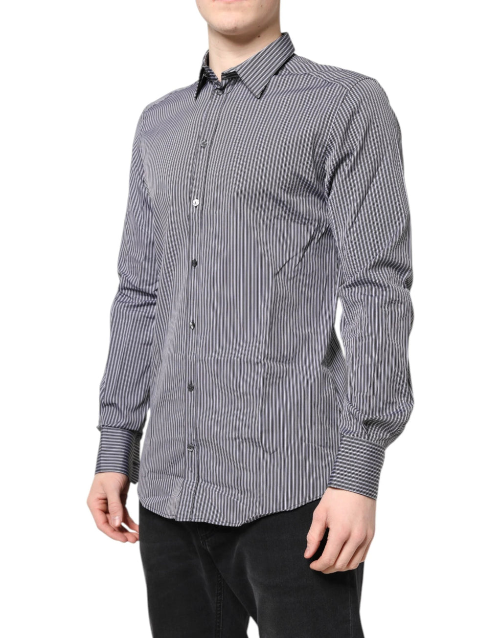 Dolce & Gabbana Black White Striped GOLD Formal Dress Shirt by Dolce & Gabbana