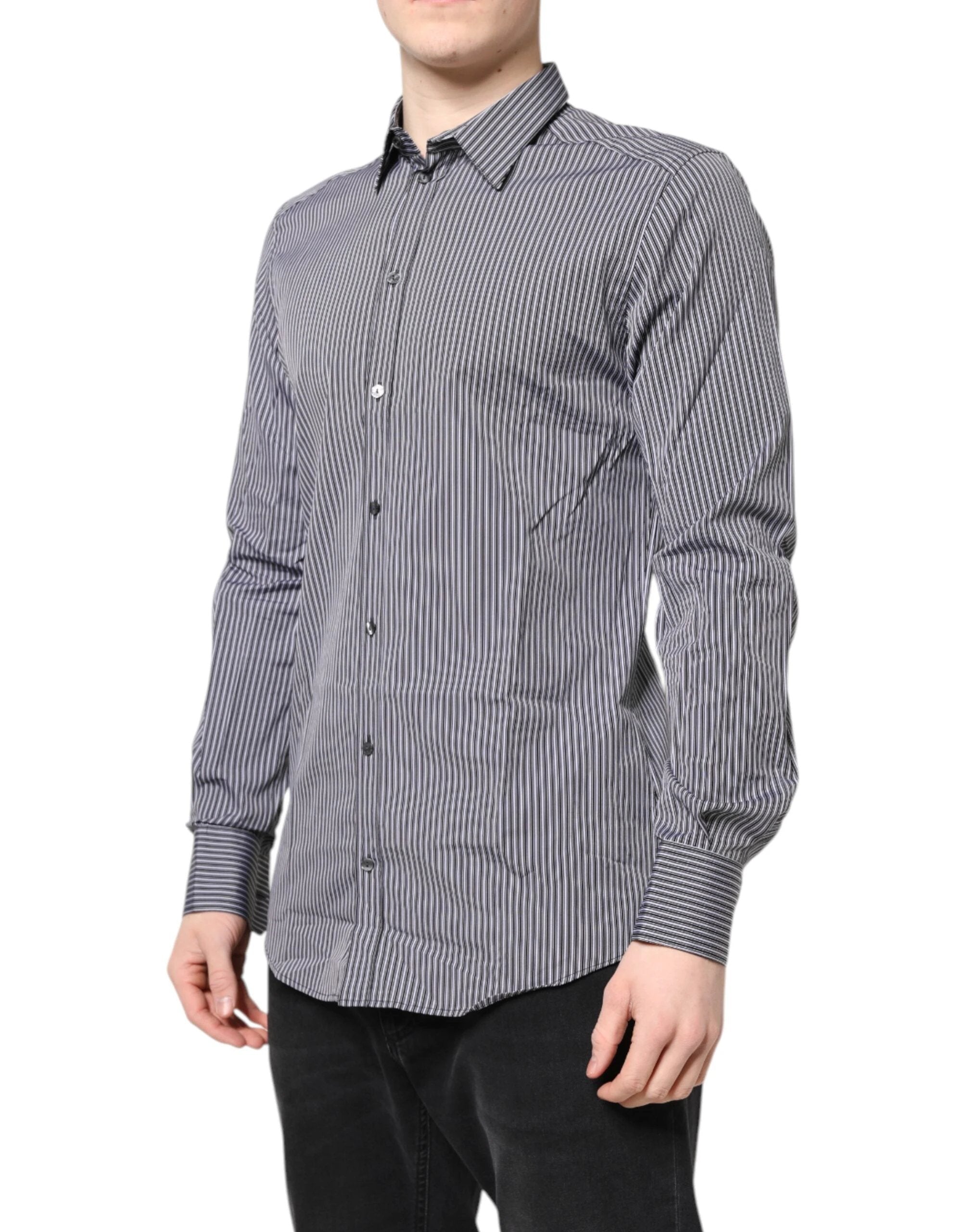 Dolce & Gabbana Black White Striped GOLD Formal Dress Shirt by Dolce & Gabbana