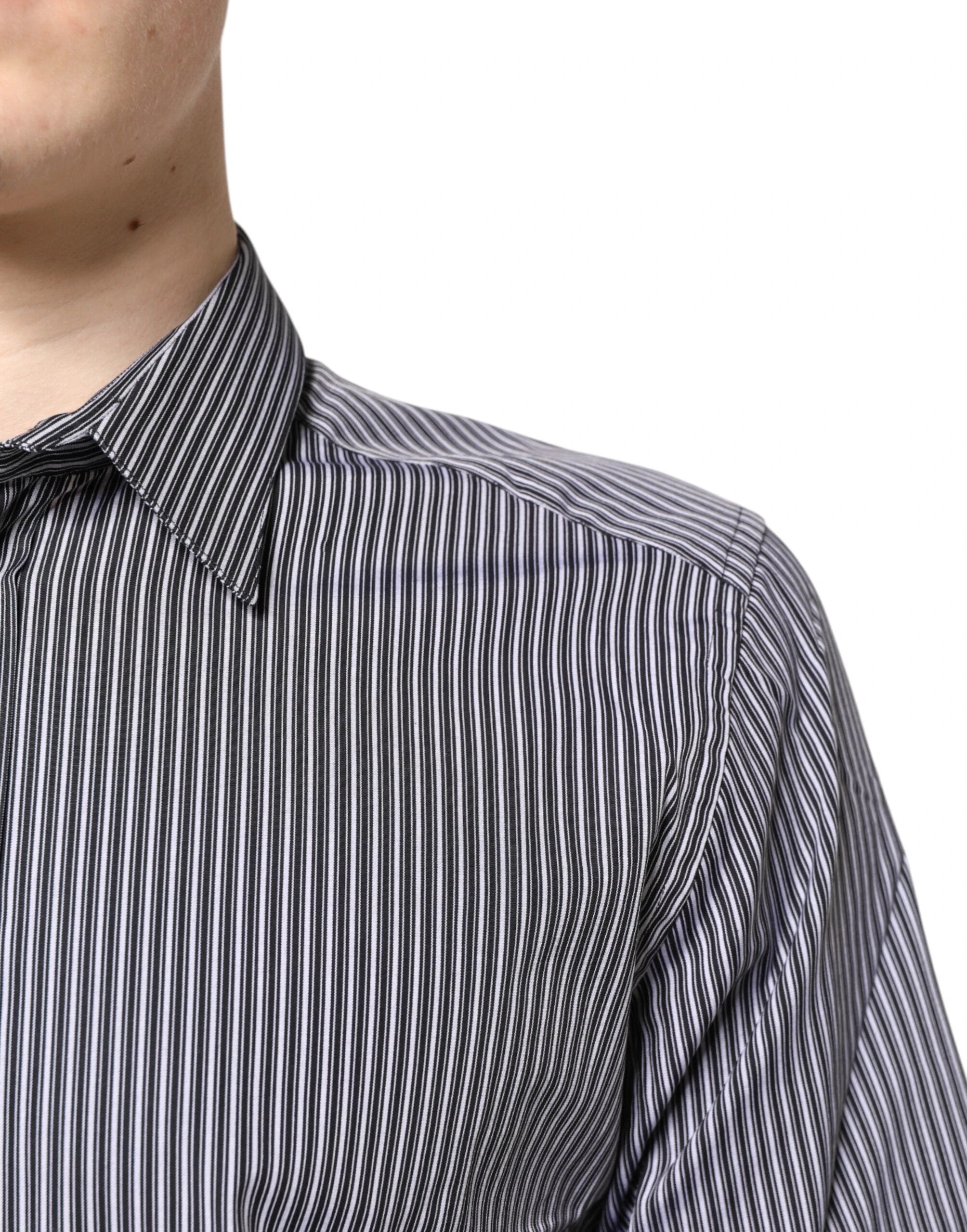 Dolce & Gabbana Black White Striped GOLD Formal Dress Shirt by Dolce & Gabbana