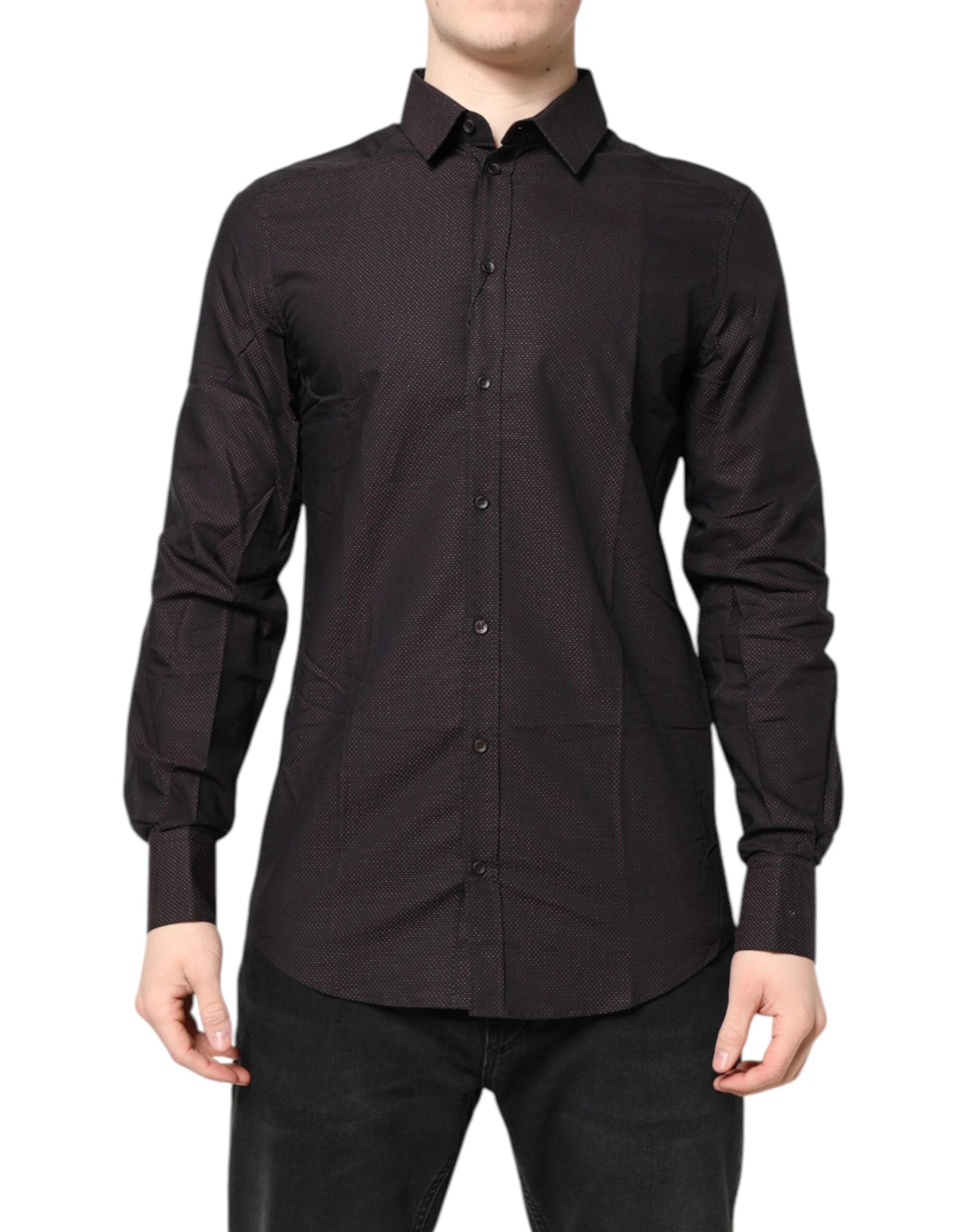 Dolce & Gabbana Maroon Jacquard Cotton GOLD Men Dress Shirt by Dolce & Gabbana