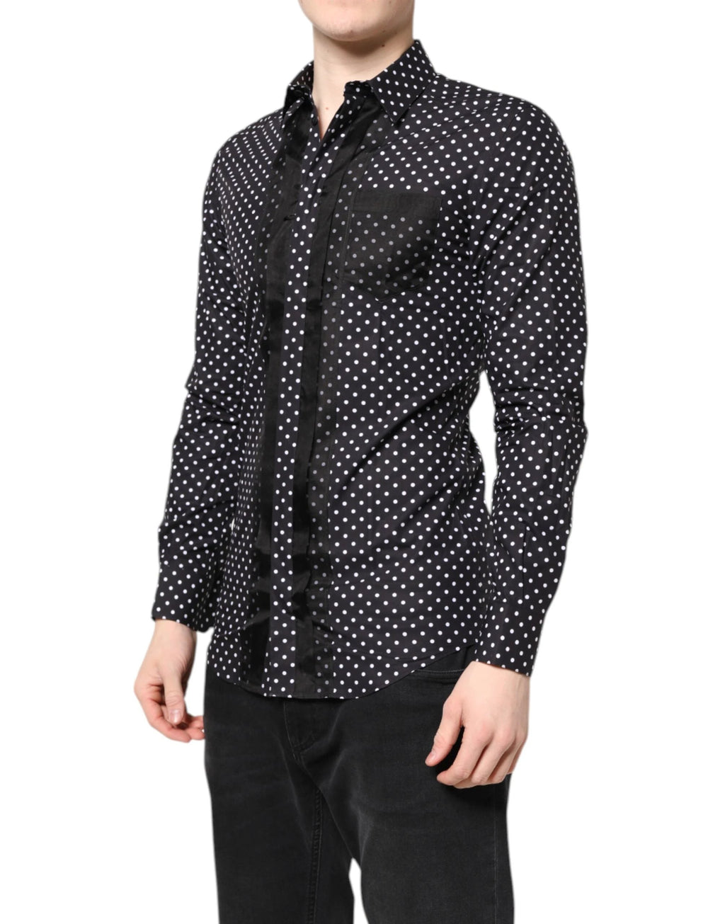 Dolce & Gabbana Black Polka Dot Long Sleeves Gold Formal Shirt by Dolce & Gabbana