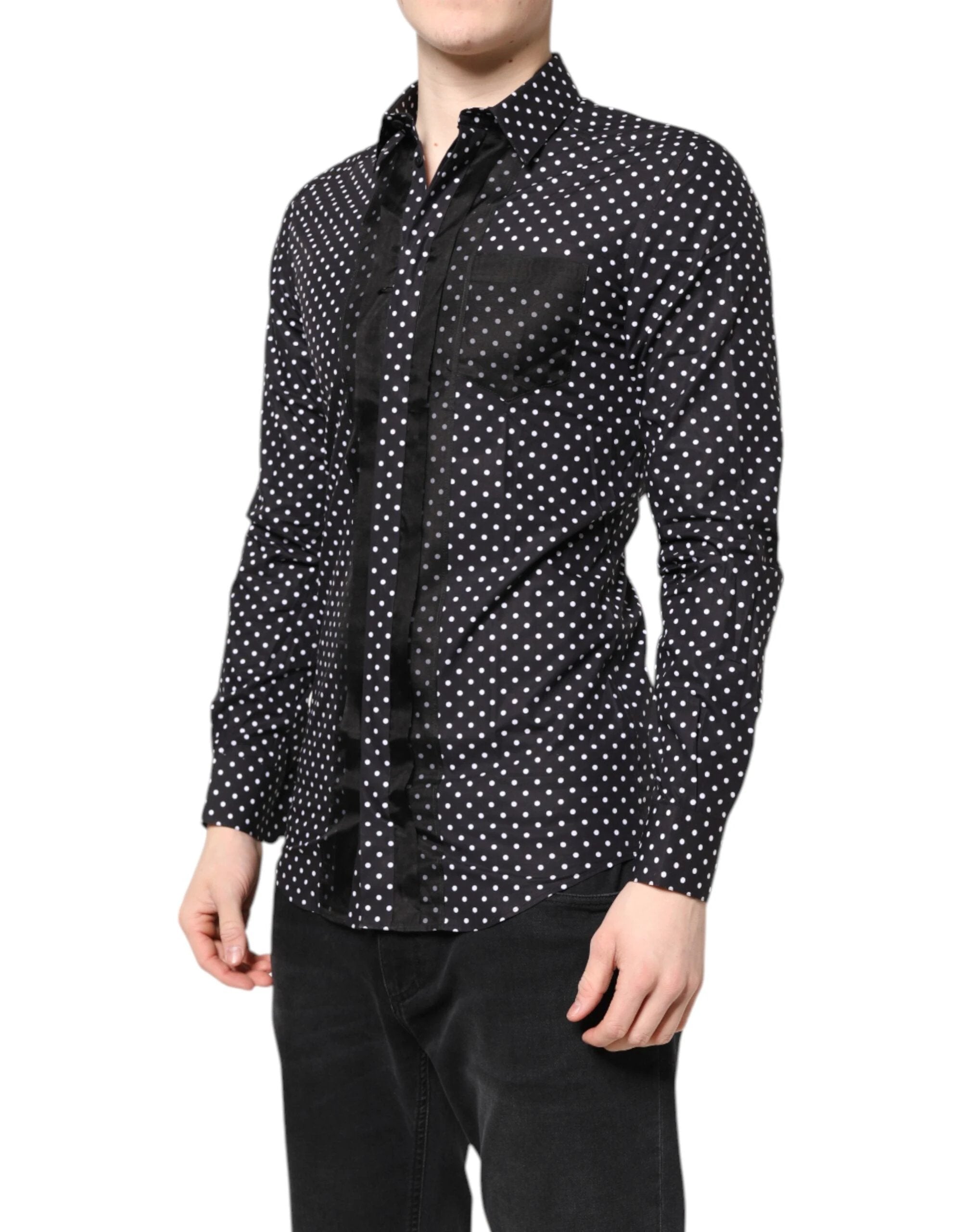 Dolce & Gabbana Black Polka Dot Long Sleeves Gold Formal Shirt by Dolce & Gabbana