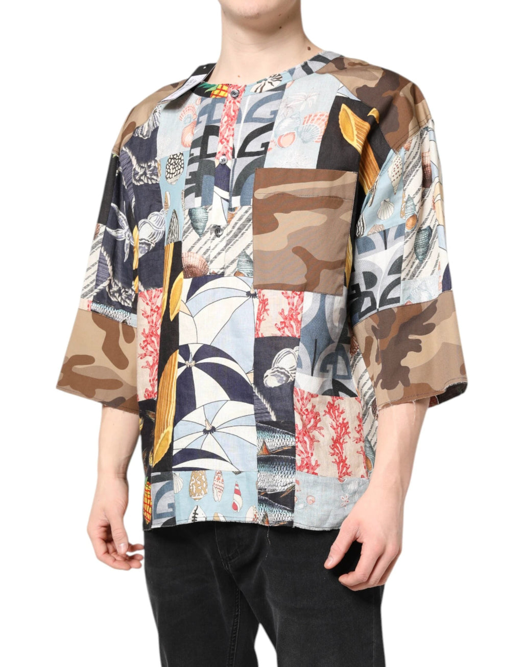 Dolce & Gabbana Multicolor Patchwork Short Sleeves Shirt by Dolce & Gabbana
