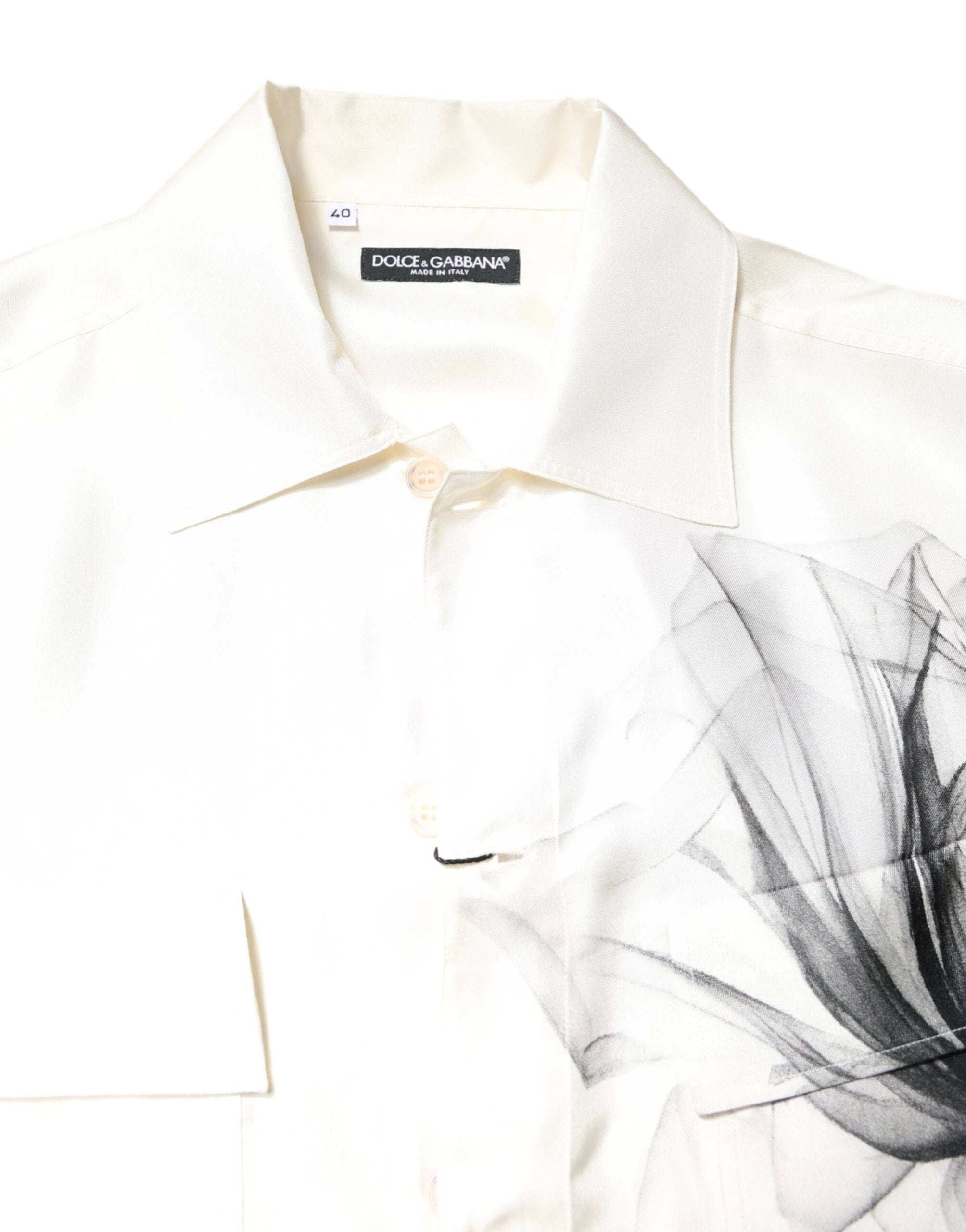 Dolce & Gabbana Ivory Silk Long Sleeves Men Casual Shirt by Dolce & Gabbana